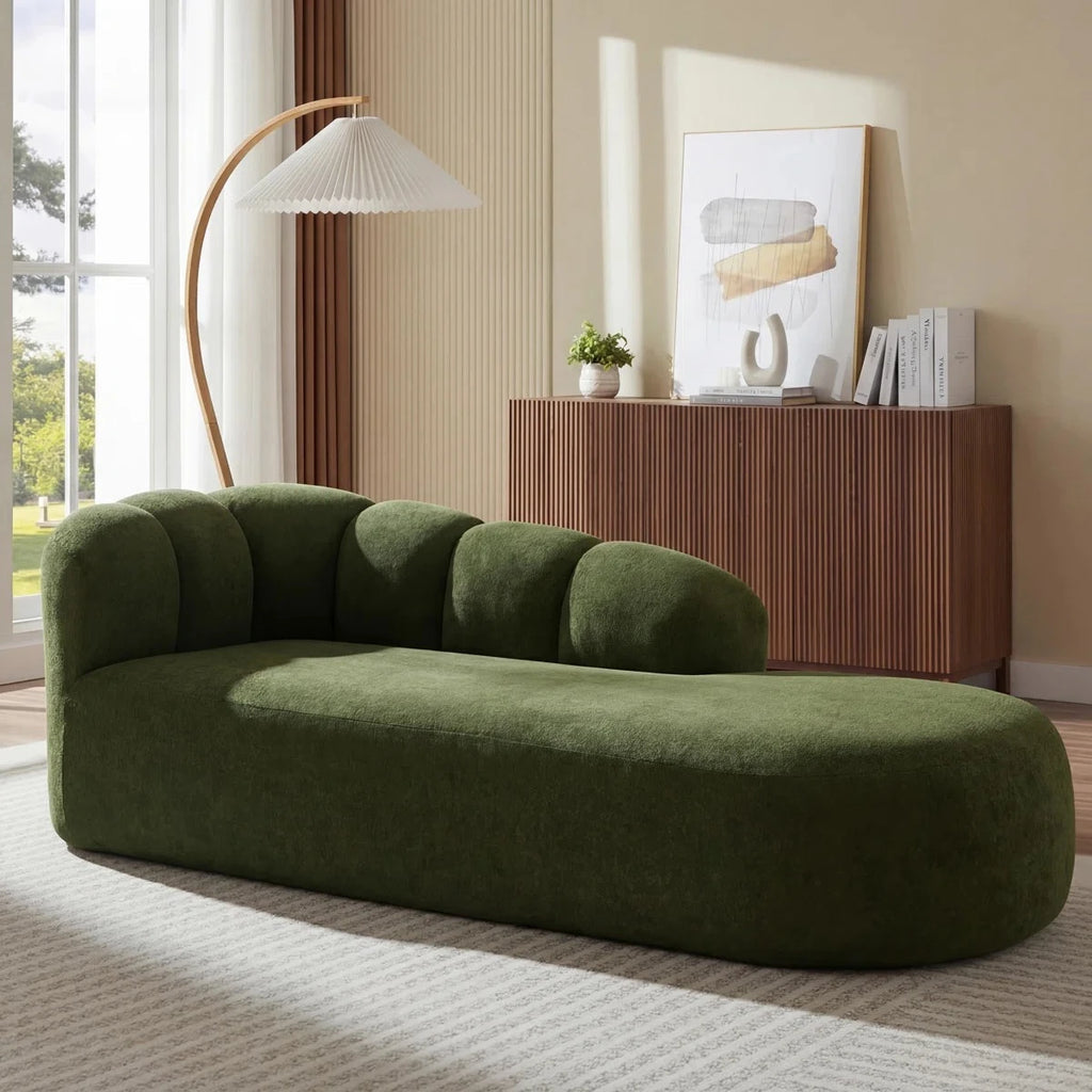 Olive Green Boucle Chaise Lounge