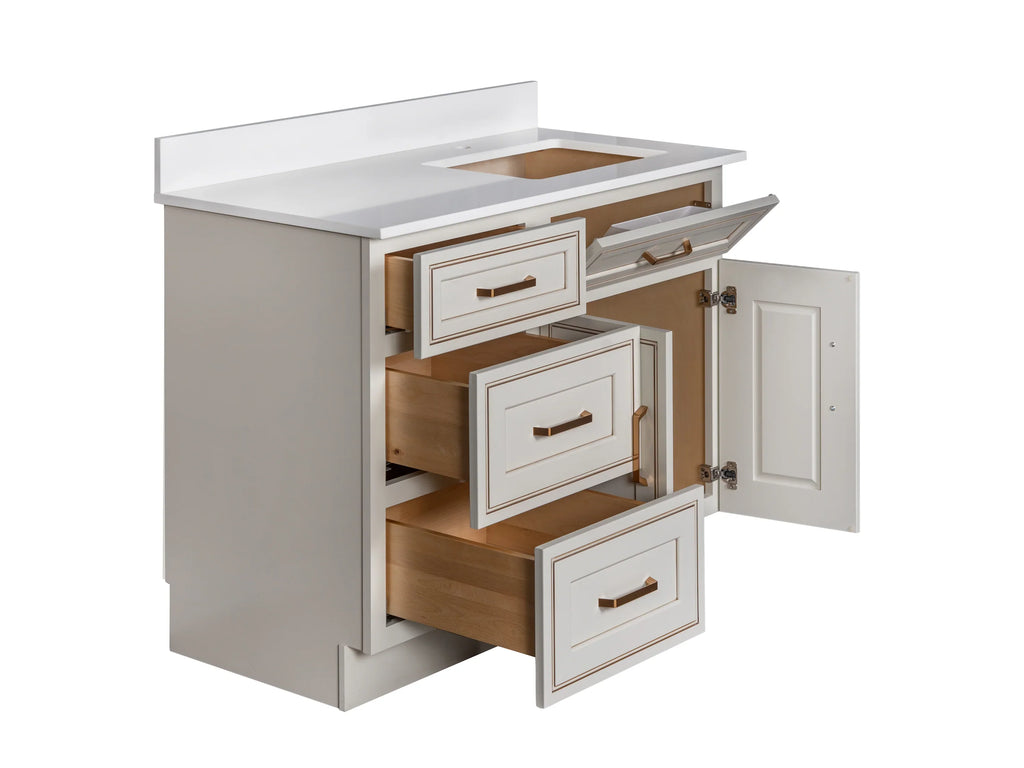 Offset Sink Bathroom Vanity in Pearl