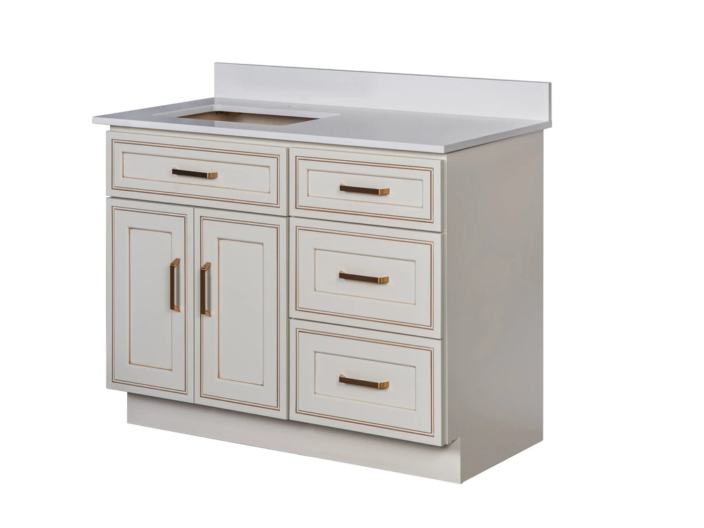 Offset Sink Bathroom Vanity in Pearl