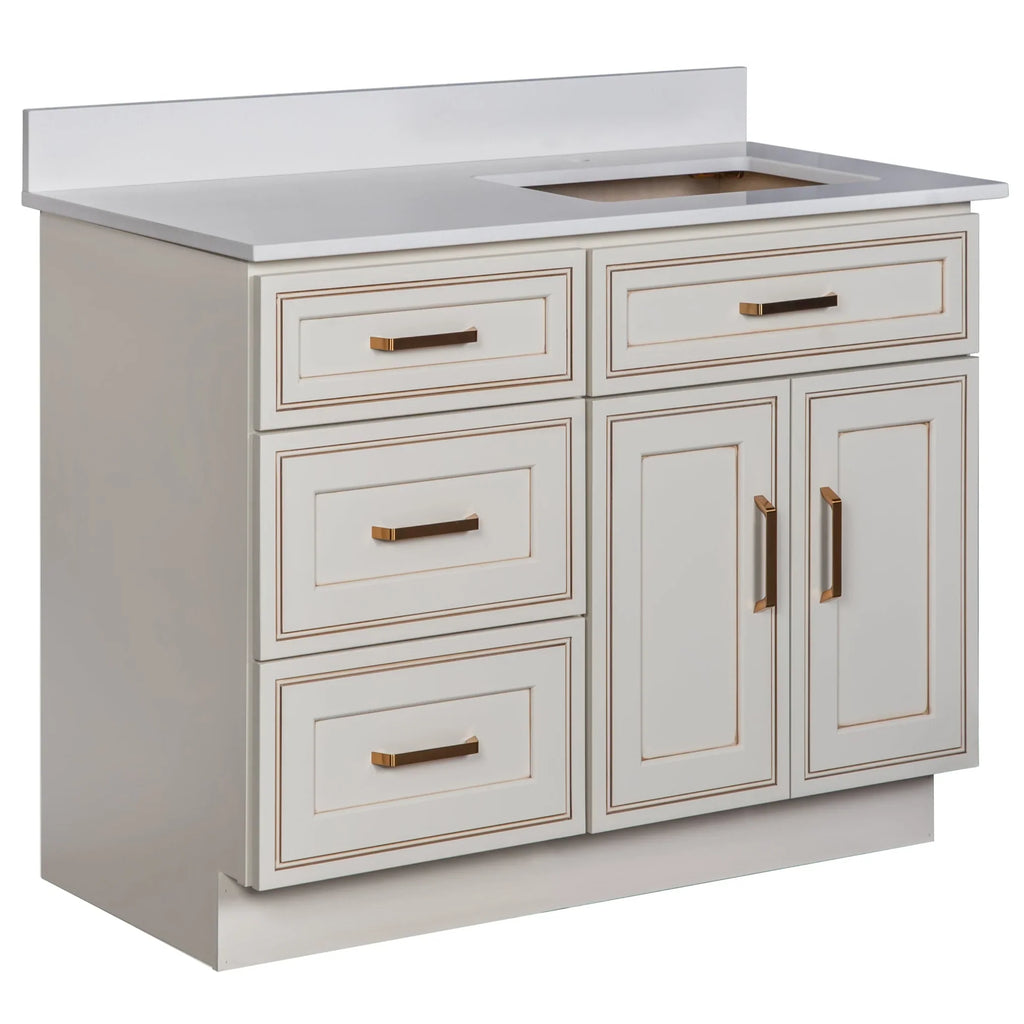 Offset Sink Bathroom Vanity in Pearl