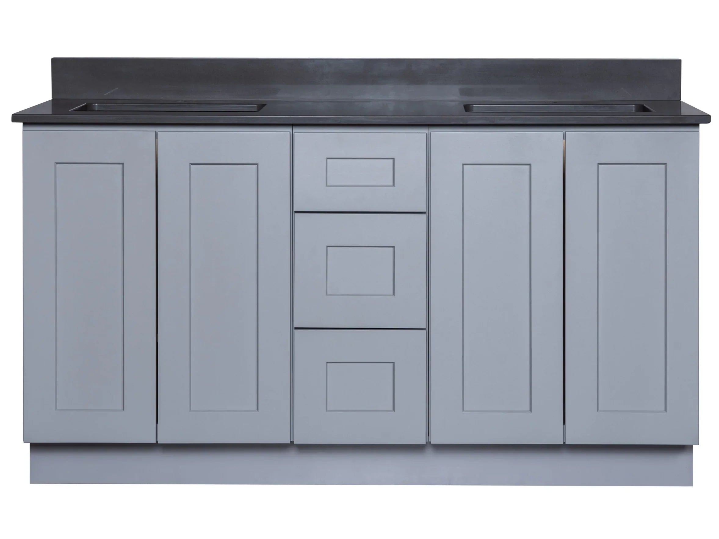 Double Sink Bathroom Vanity in Grey with Four Full Length Doors