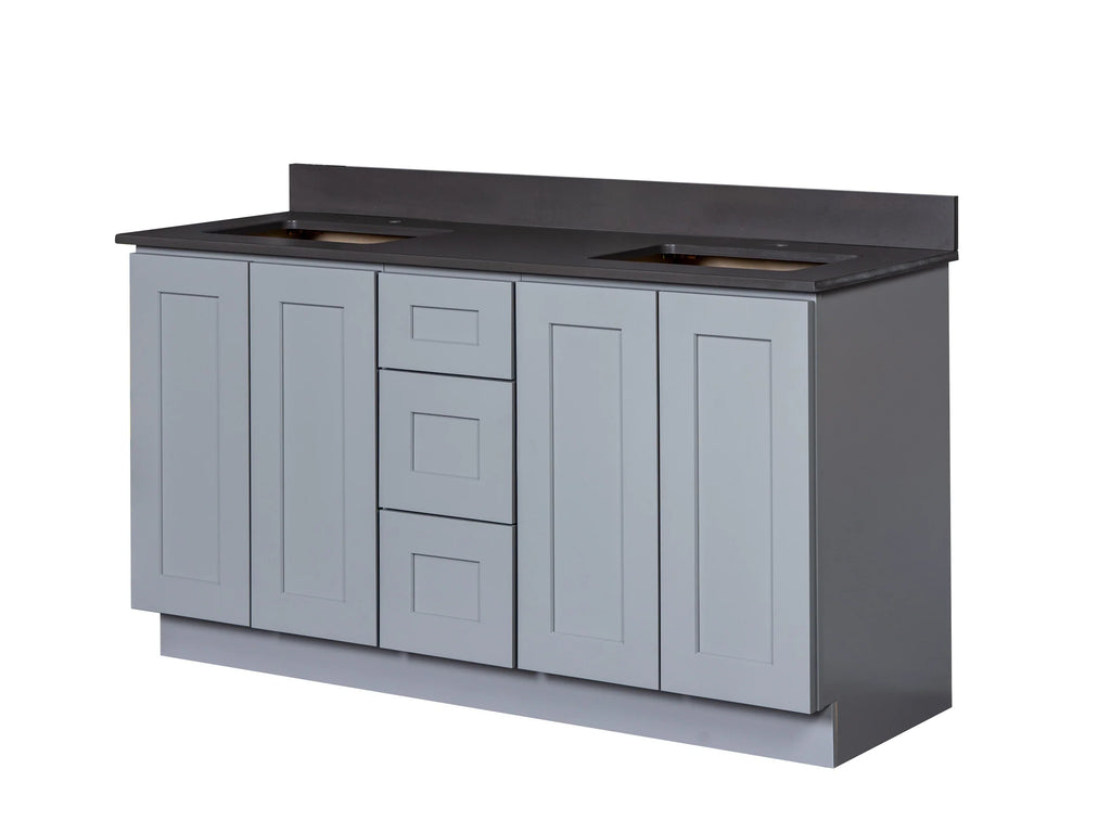 Double Sink Bathroom Vanity in Grey with Four Full Length Doors