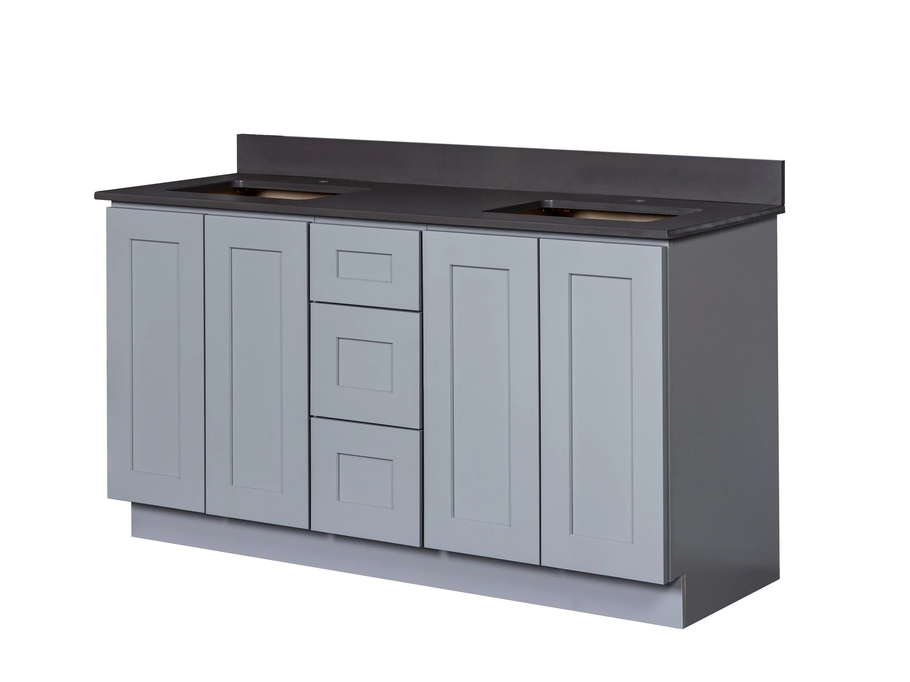 Double Sink Bathroom Vanity in Grey with Four Full Length Doors