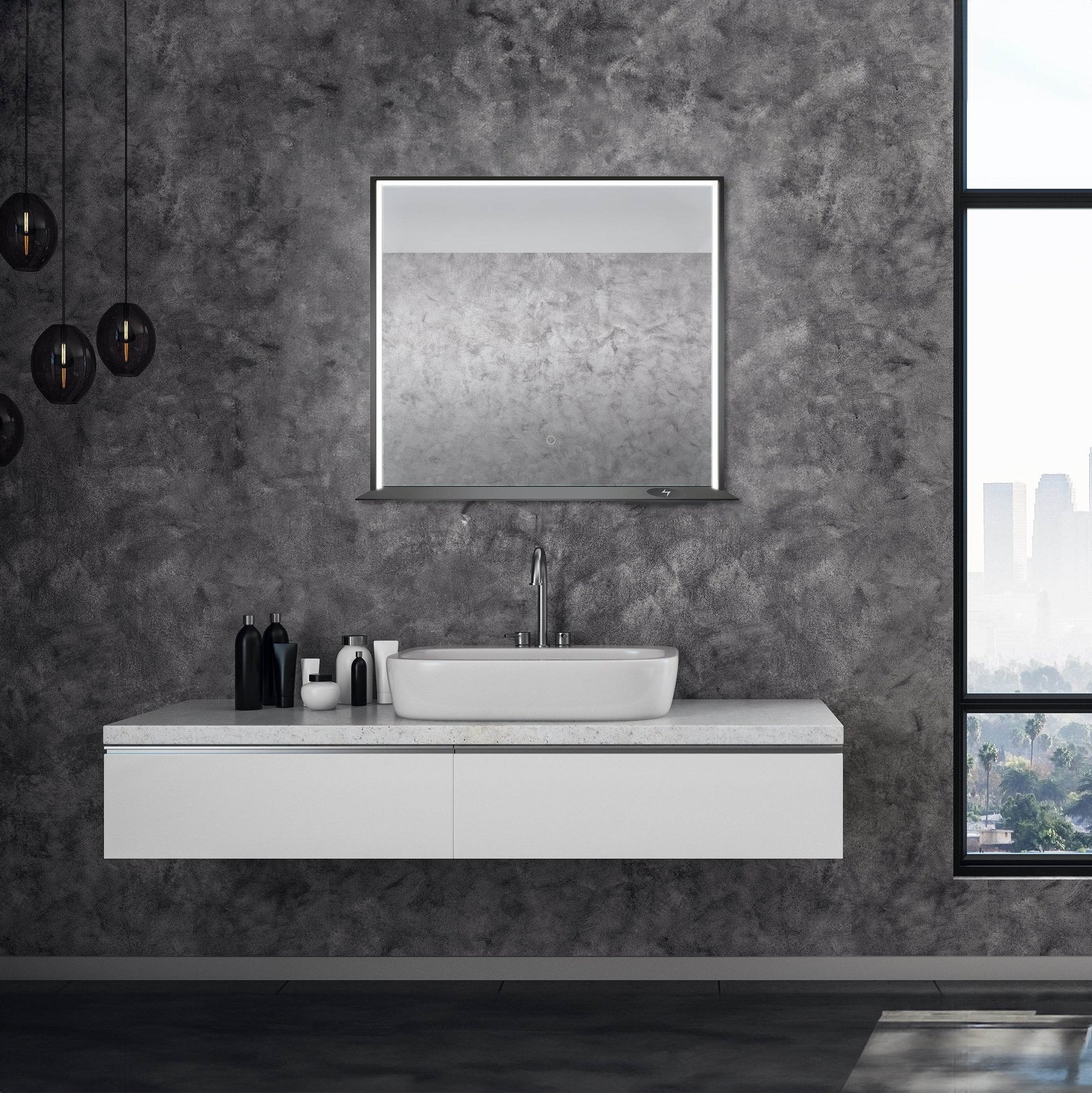 Allegra 36"W x 32"H Framed LED Mirror with Bluetooth Speaker and Wireless Cell Phone Charger
