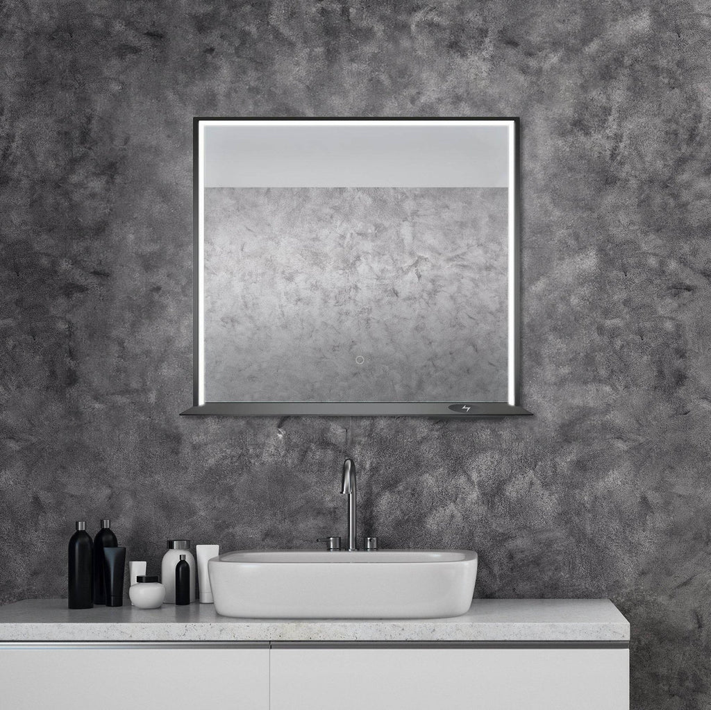 Allegra 36"W x 32"H Framed LED Mirror with Bluetooth Speaker and Wireless Cell Phone Charger