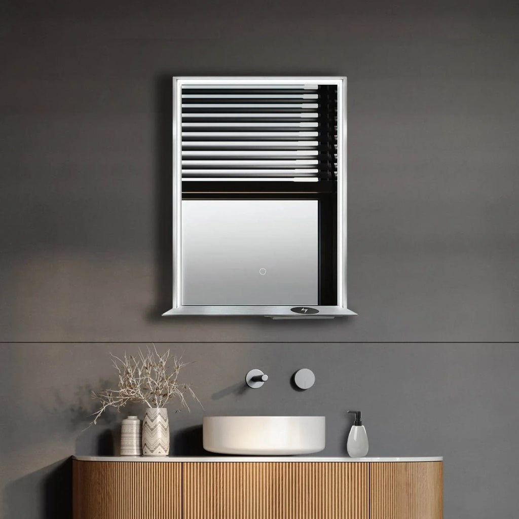 Framed LED Mirror with Bluetooth Speaker and Wireless Cell Phone Charger; Available in 3 colors