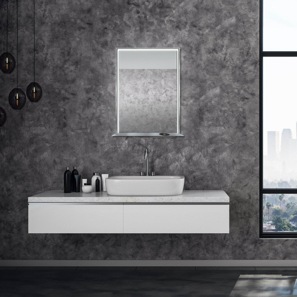 Framed LED Mirror with Bluetooth Speaker and Wireless Cell Phone Charger; Available in 3 colors