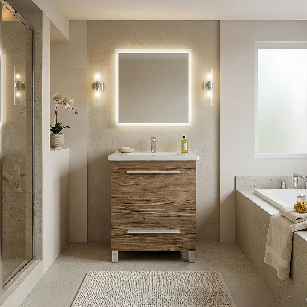 Vanity in Natural Woodgrain Finish with Ceramic Vanity Top