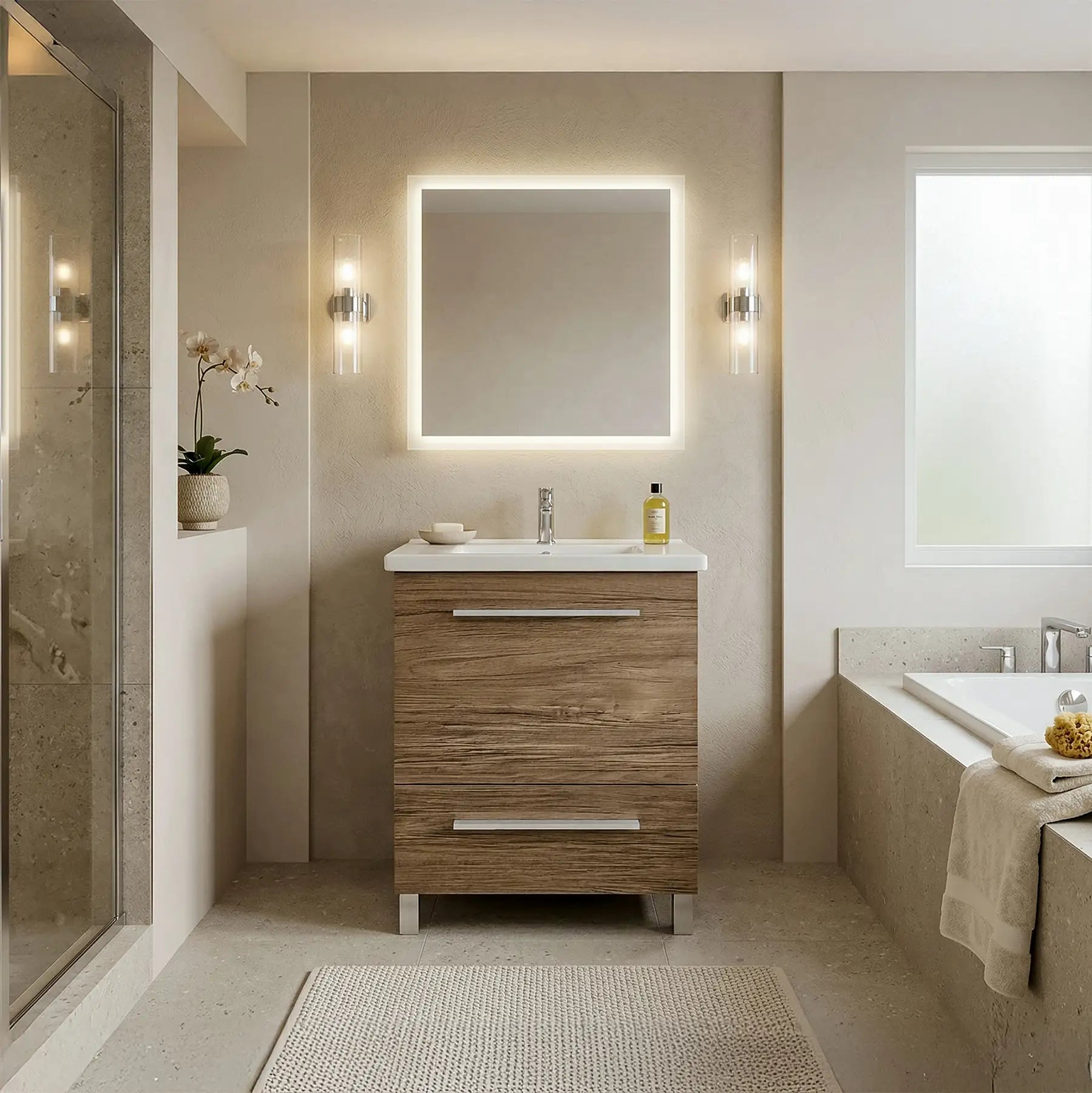 Vanity in Natural Woodgrain Finish with Ceramic Vanity Top