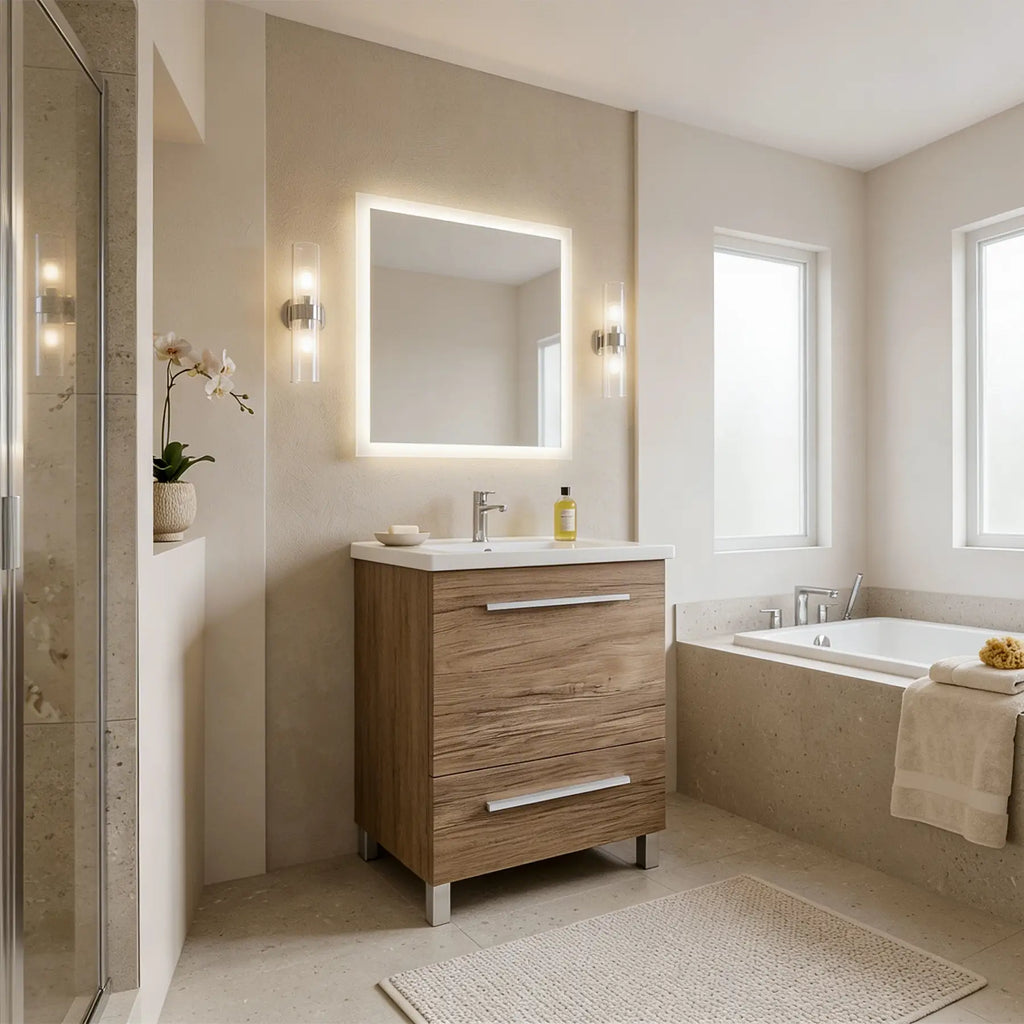 Vanity in Natural Woodgrain Finish with Ceramic Vanity Top