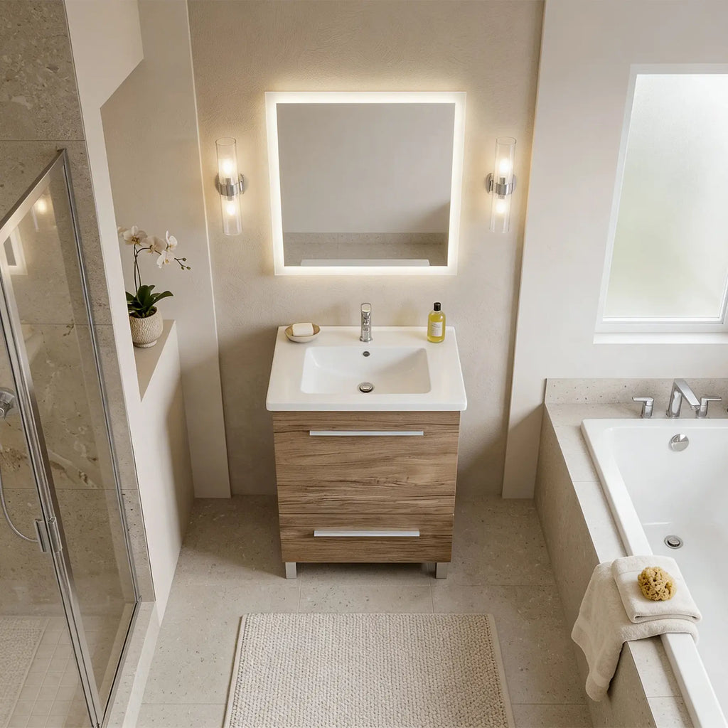 Vanity in Natural Woodgrain Finish with Ceramic Vanity Top