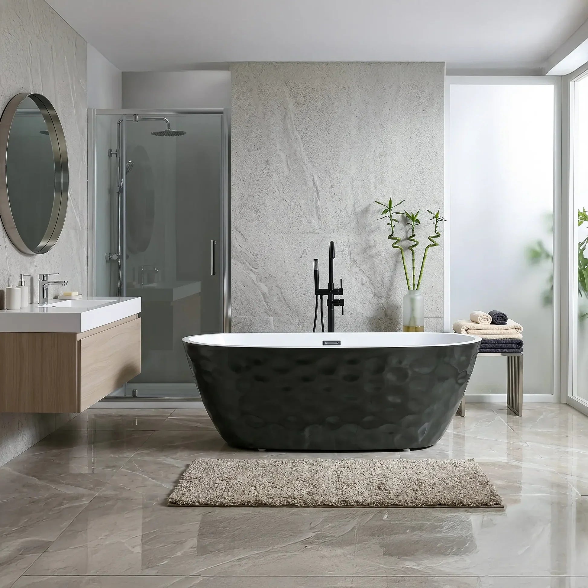 Black Wavy Freestanding Acrylic Bathtub