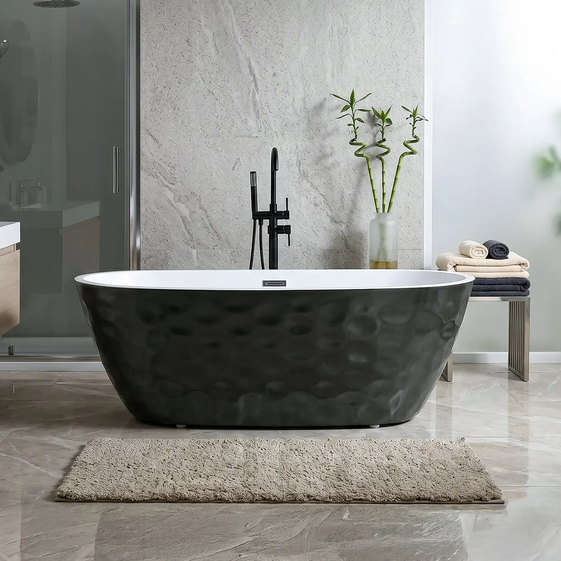 Black Wavy Freestanding Acrylic Bathtub