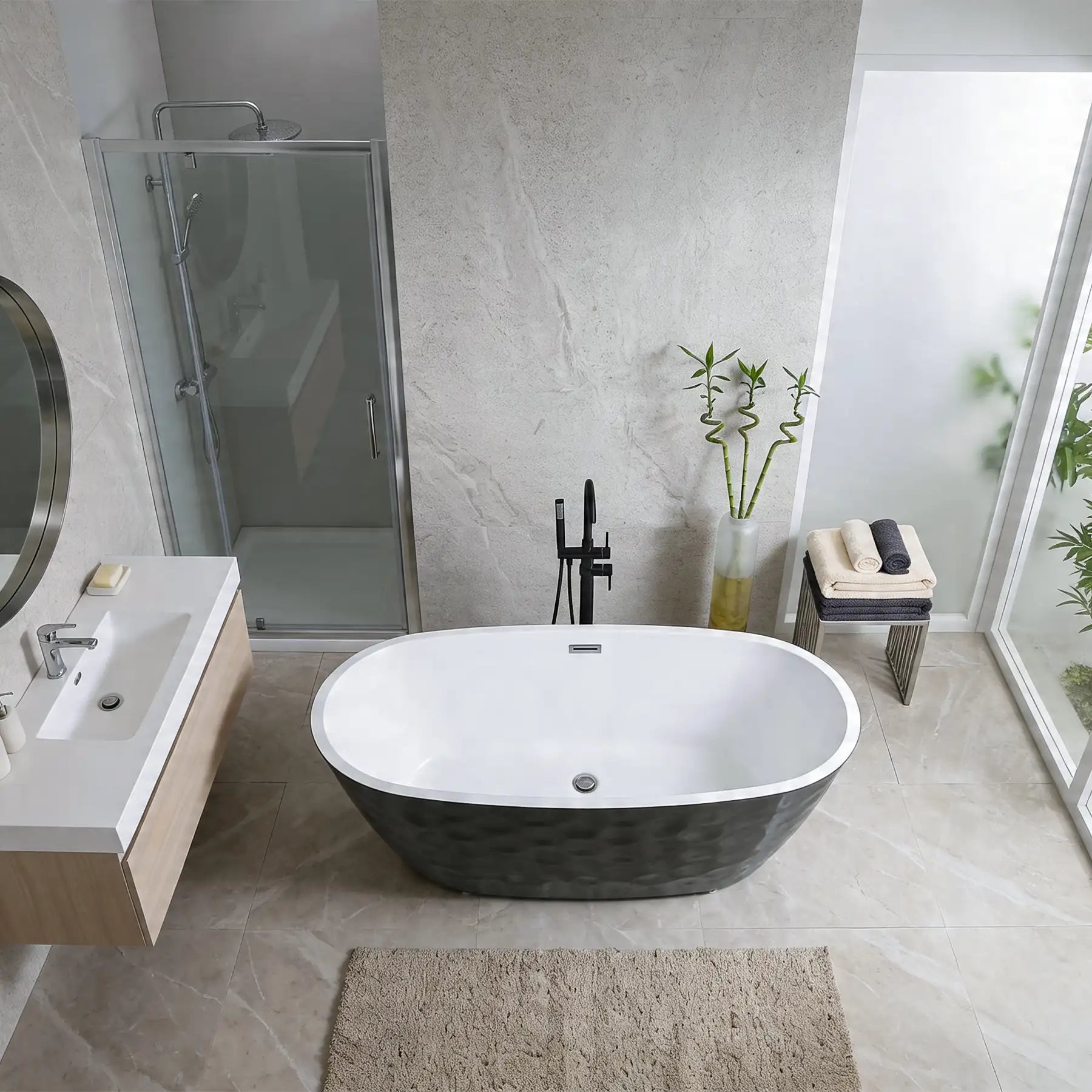 Black Wavy Freestanding Acrylic Bathtub