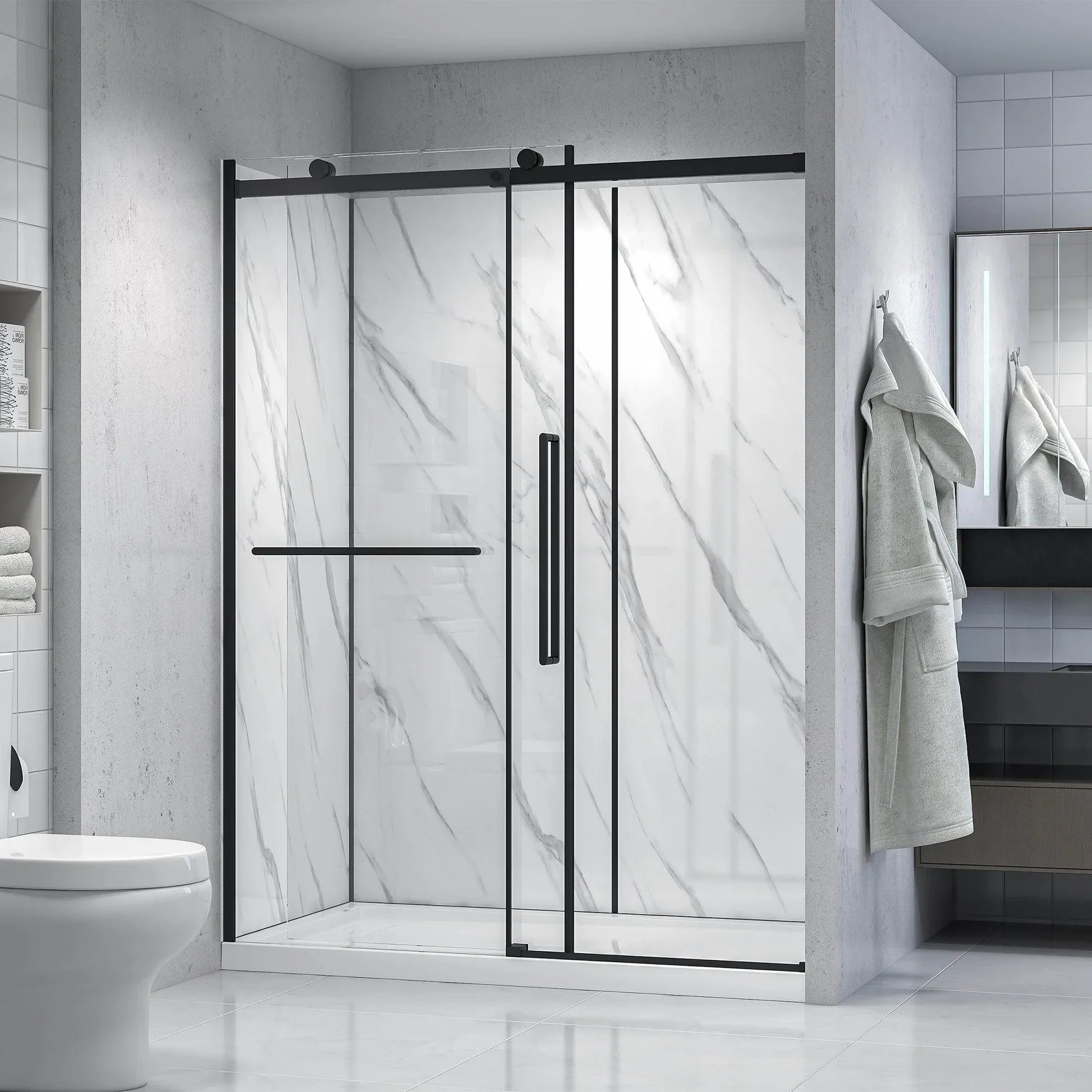 Alexandria Alcove Rectangular Black Shower Kit