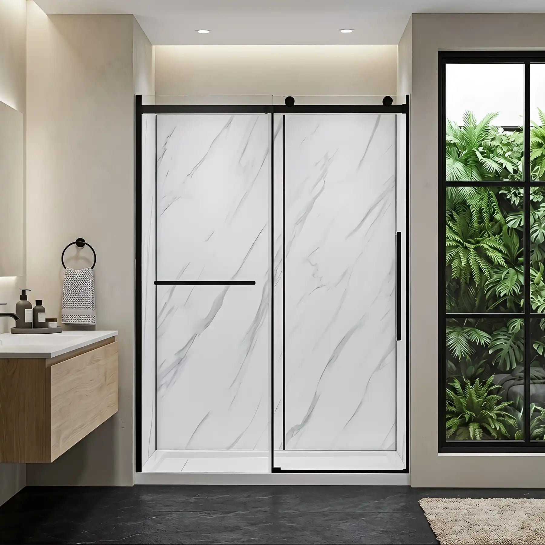 Alexandria Alcove Rectangular Black Shower Kit