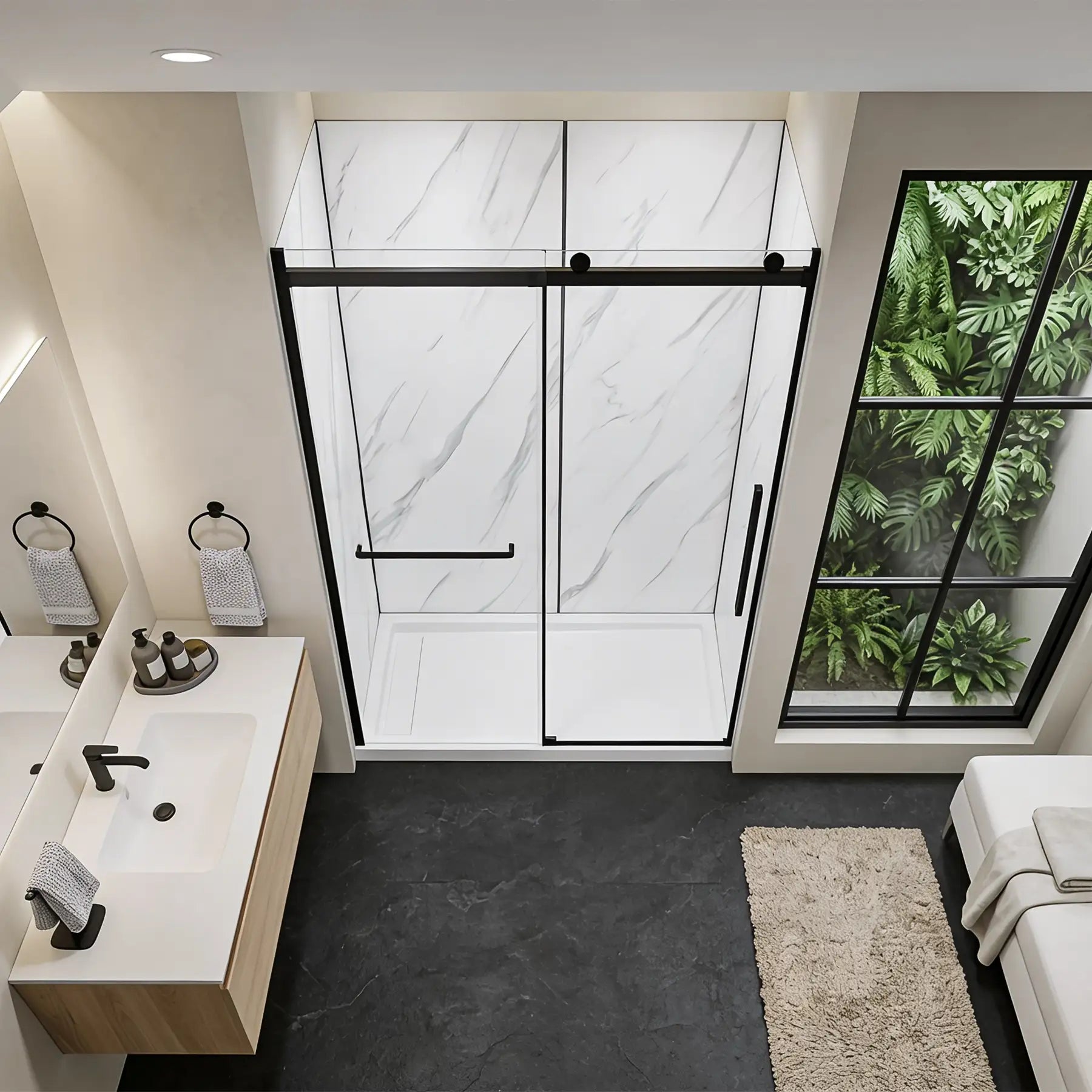 Alexandria Alcove Rectangular Black Shower Kit