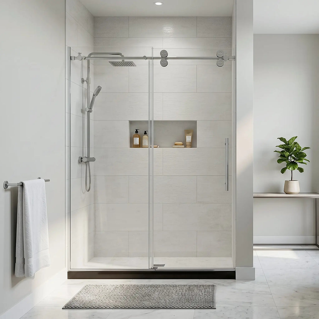 Apollo Frameless Double Roller Shower Door with Frosted Glass