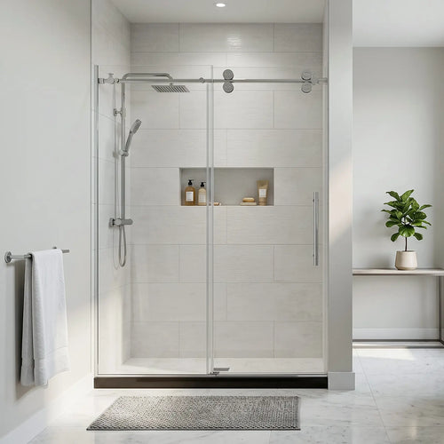 Apollo Frameless Double Roller Shower Door with Frosted Glass