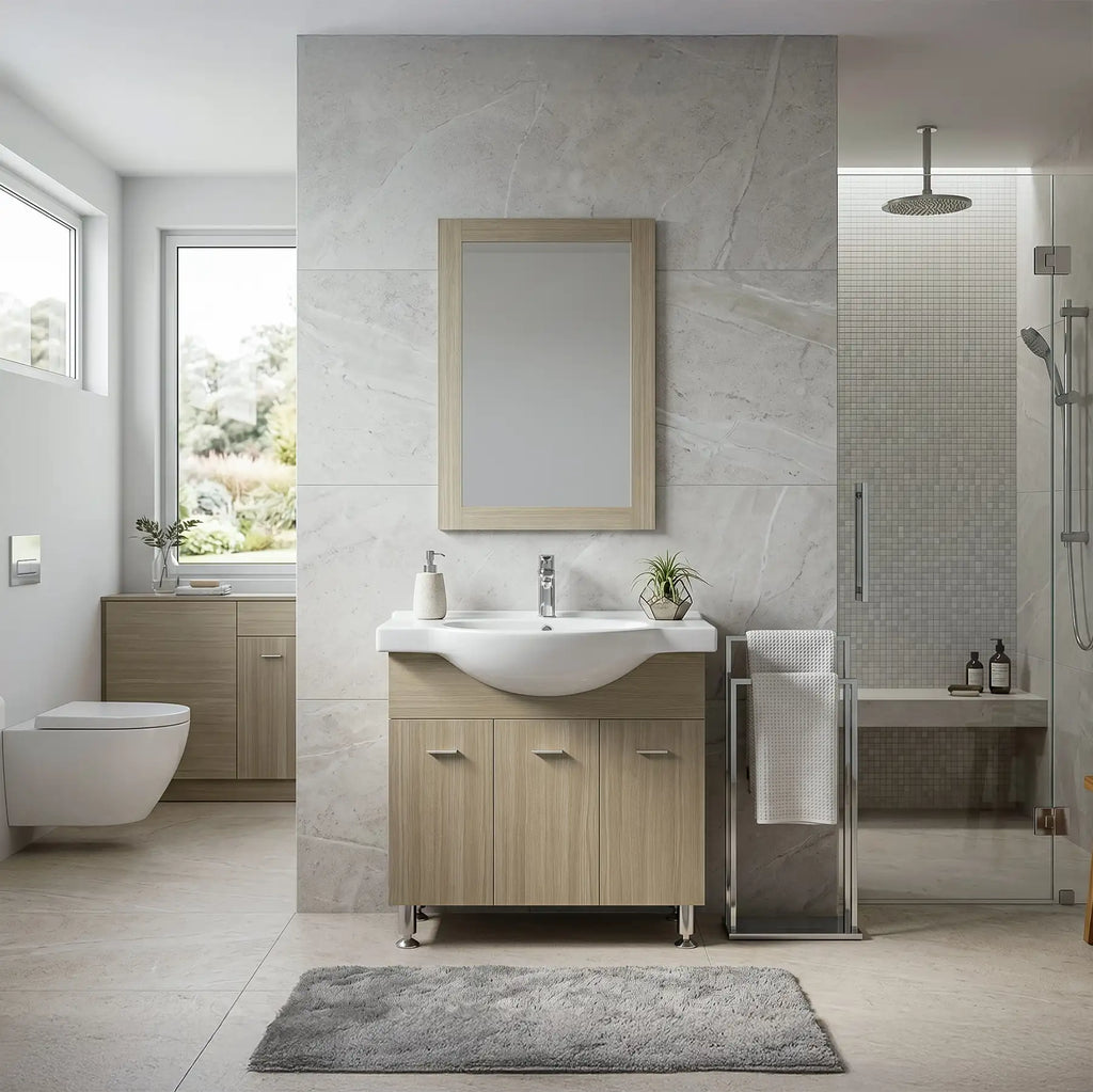 Bangor Beige Vanity with Ceramic Vanity Top and Mirror