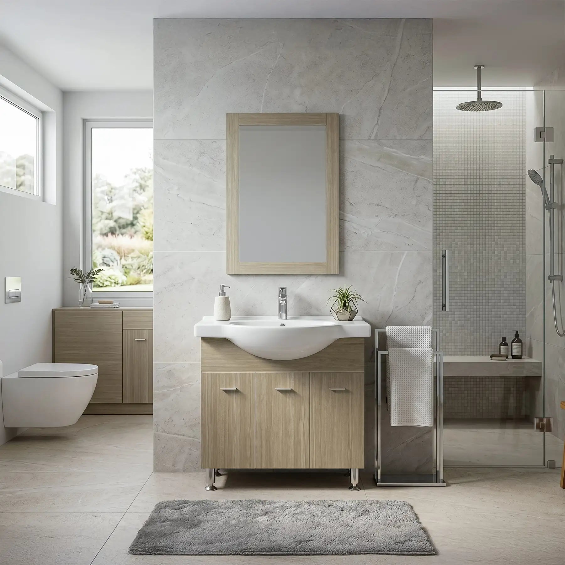Bangor Beige Vanity with Ceramic Vanity Top and Mirror