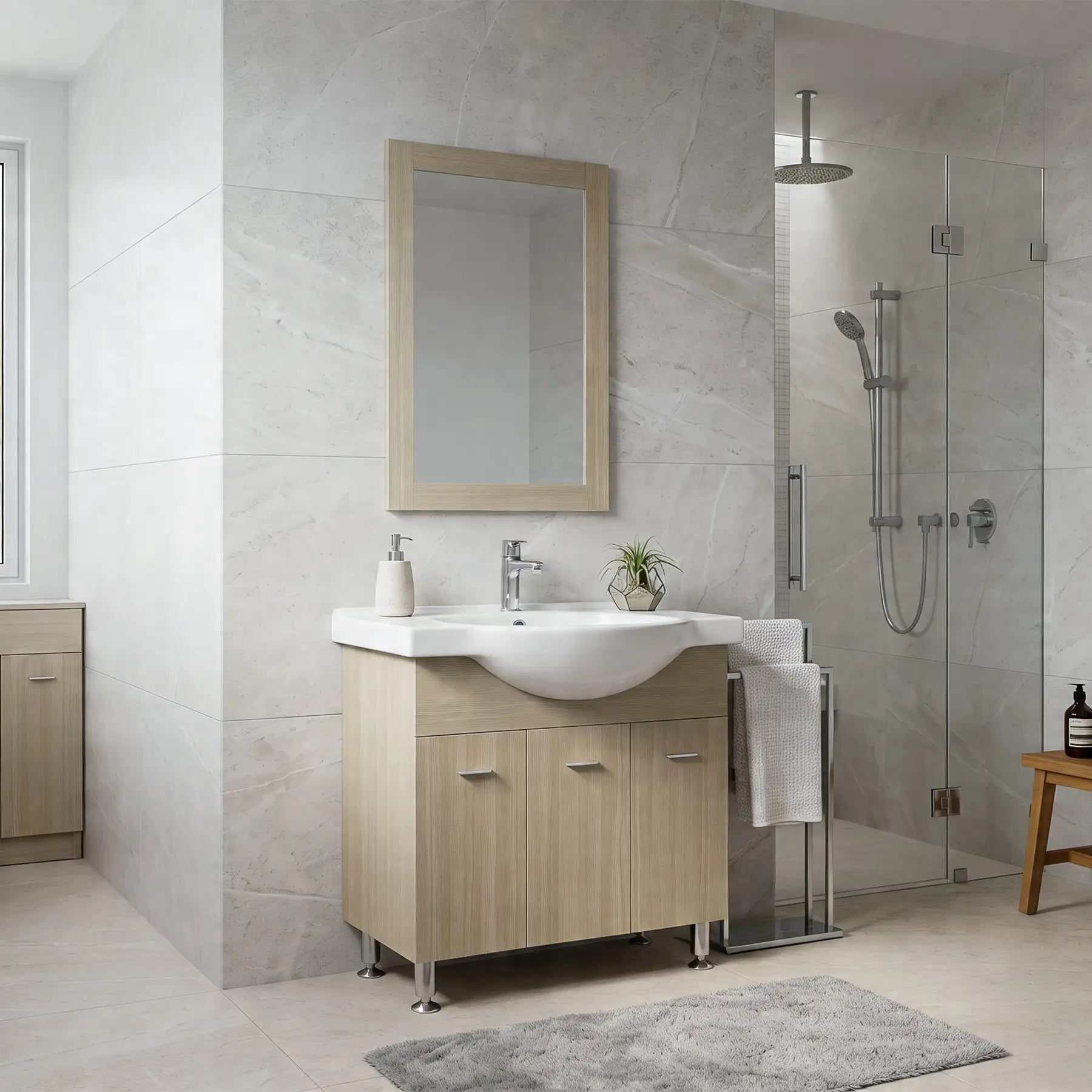 Bangor Beige Vanity with Ceramic Vanity Top and Mirror