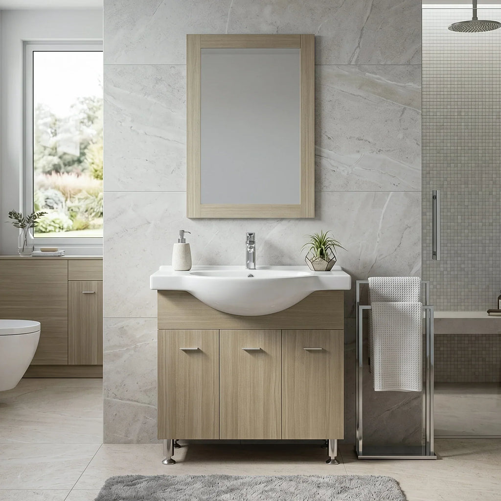 Bangor Beige Vanity with Ceramic Vanity Top and Mirror