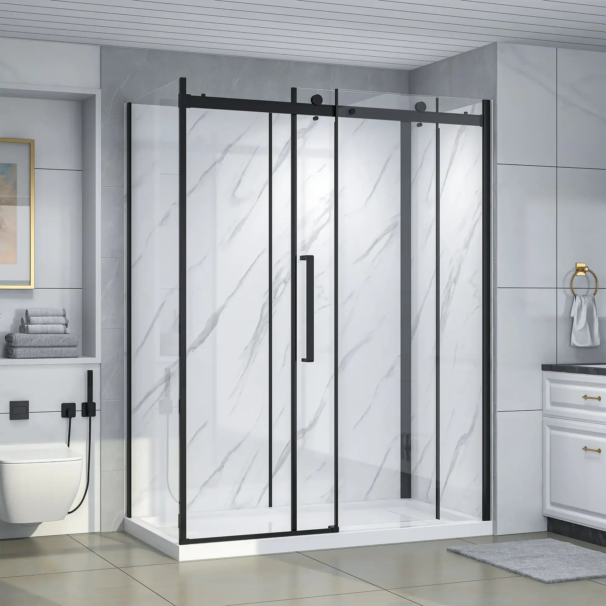 Bristol Frameless Sliding Shower Kit in Black / Chrome / Brushed Nickel