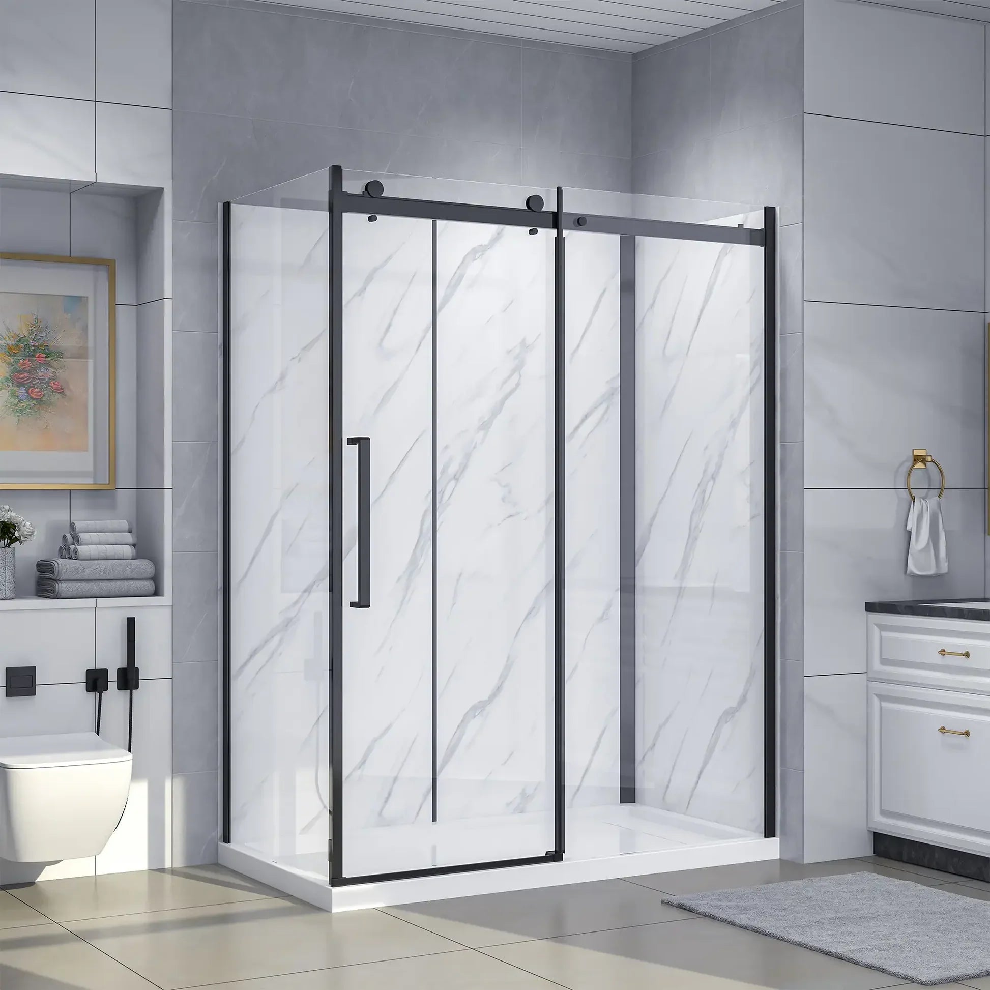 Bristol Frameless Sliding Shower Kit in Black / Chrome / Brushed Nickel