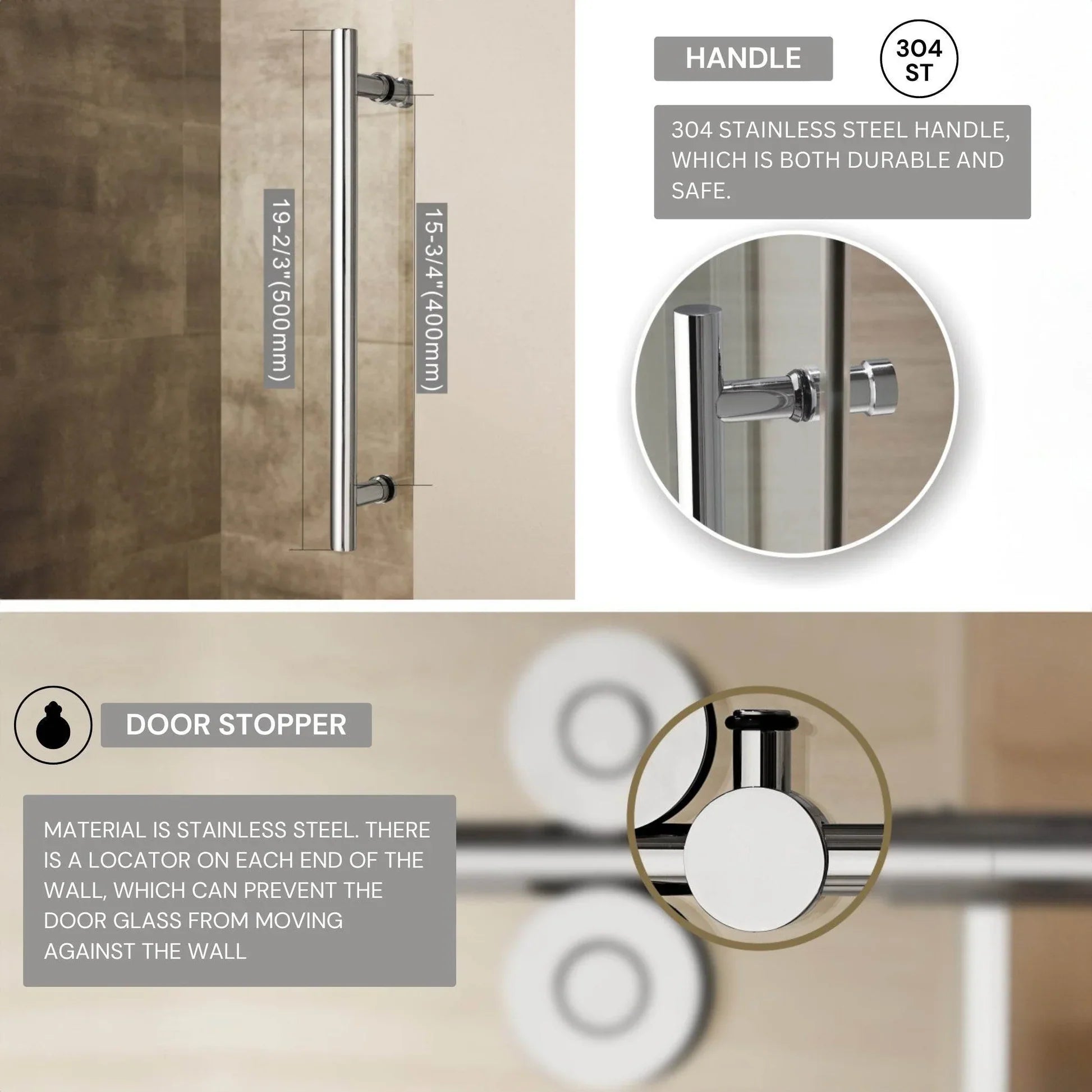 Apollo Frameless Double Roller Shower Door in Stainless Steel