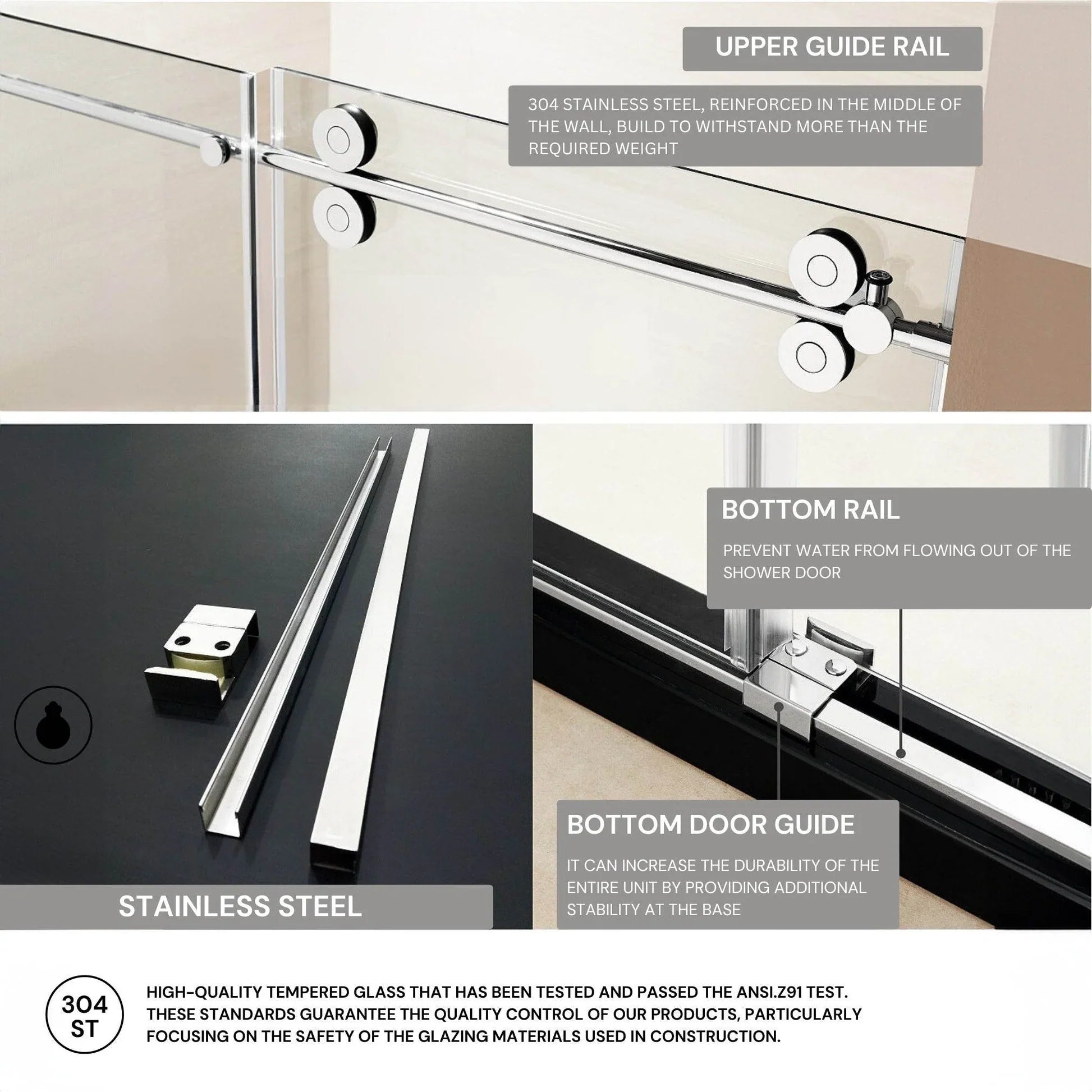 Apollo Frameless Double Roller Shower Door in Stainless Steel
