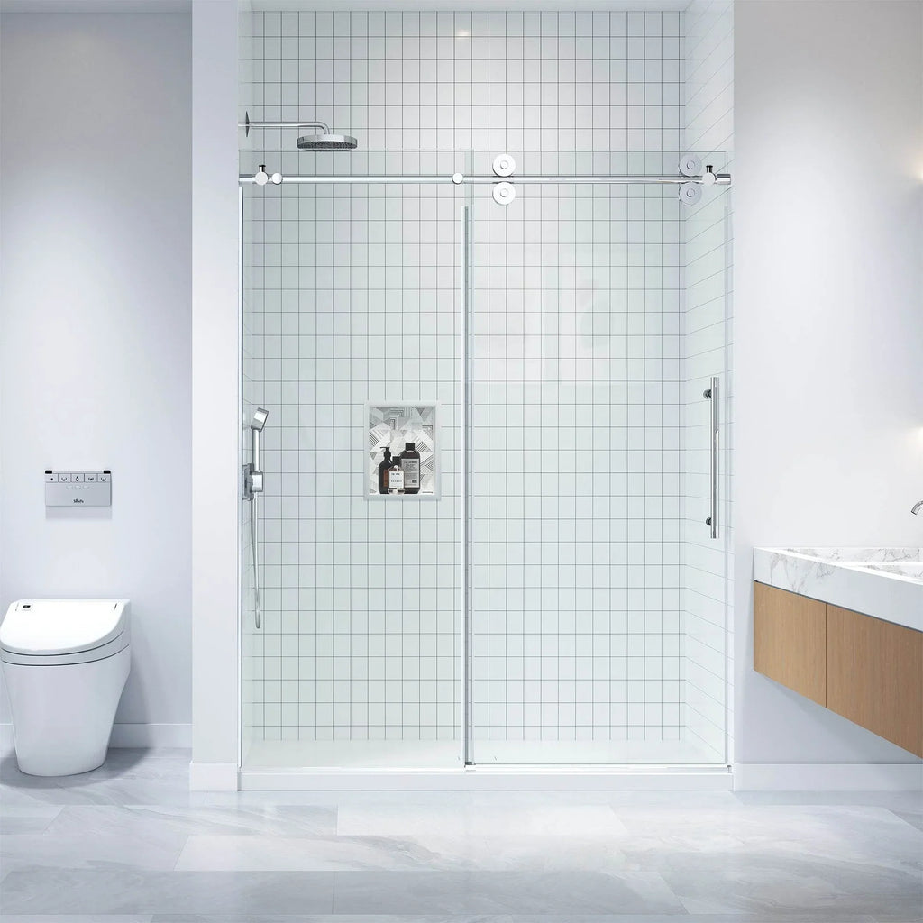 Apollo Frameless Double Roller Shower Door in Stainless Steel
