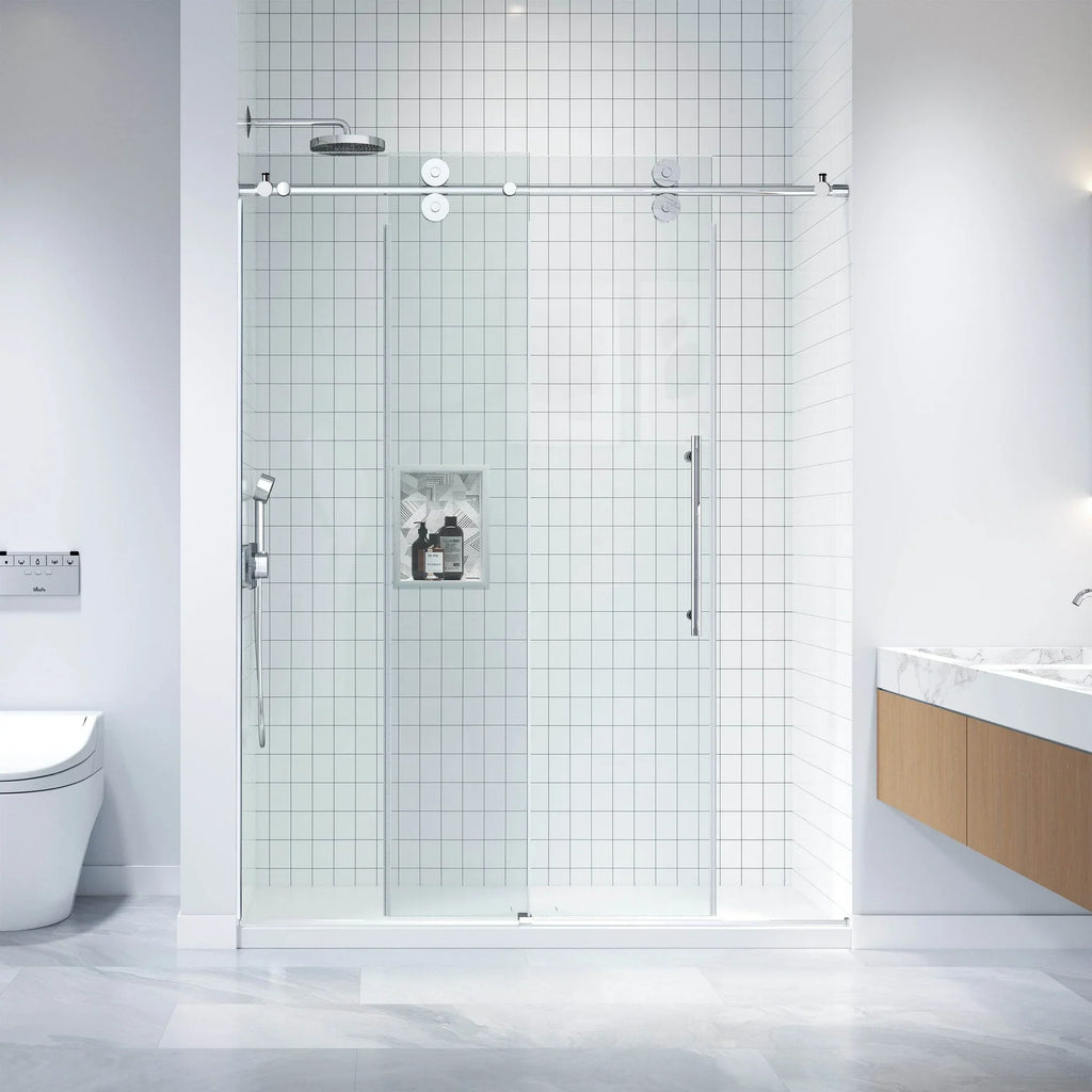 Apollo Frameless Double Roller Shower Door in Stainless Steel