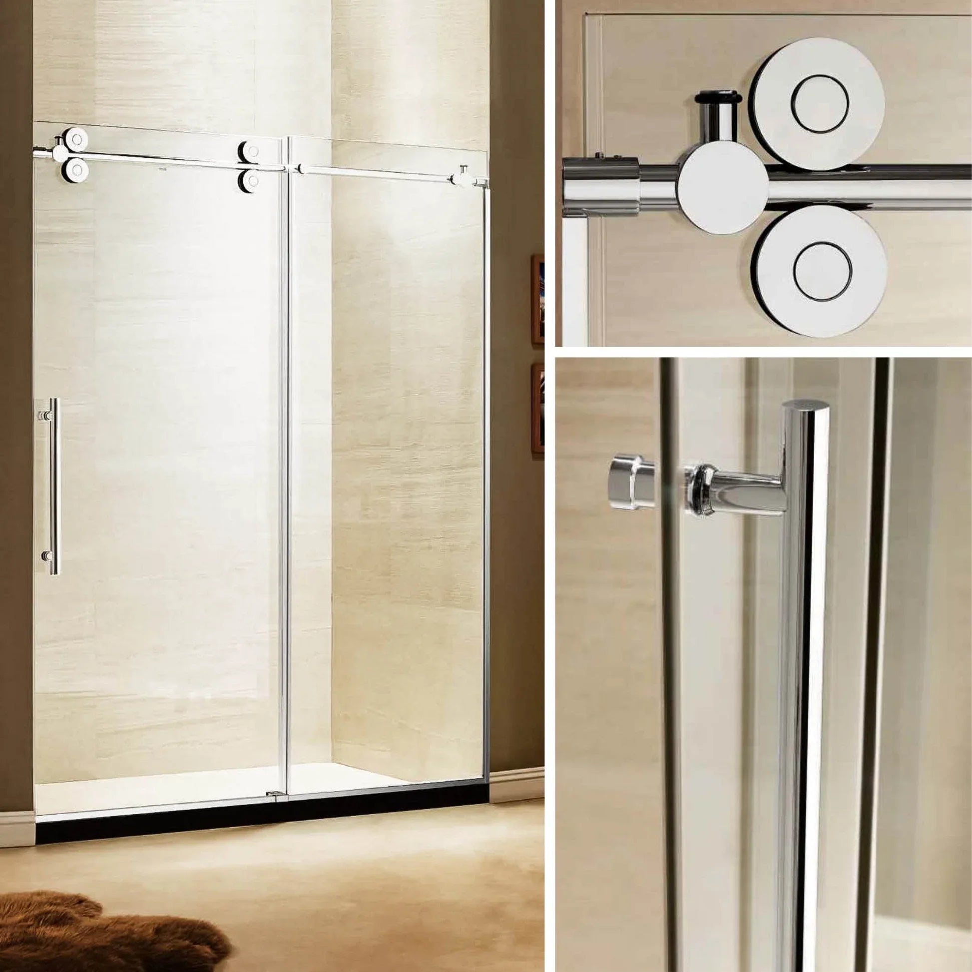 Apollo Frameless Double Roller Shower Door in Stainless Steel