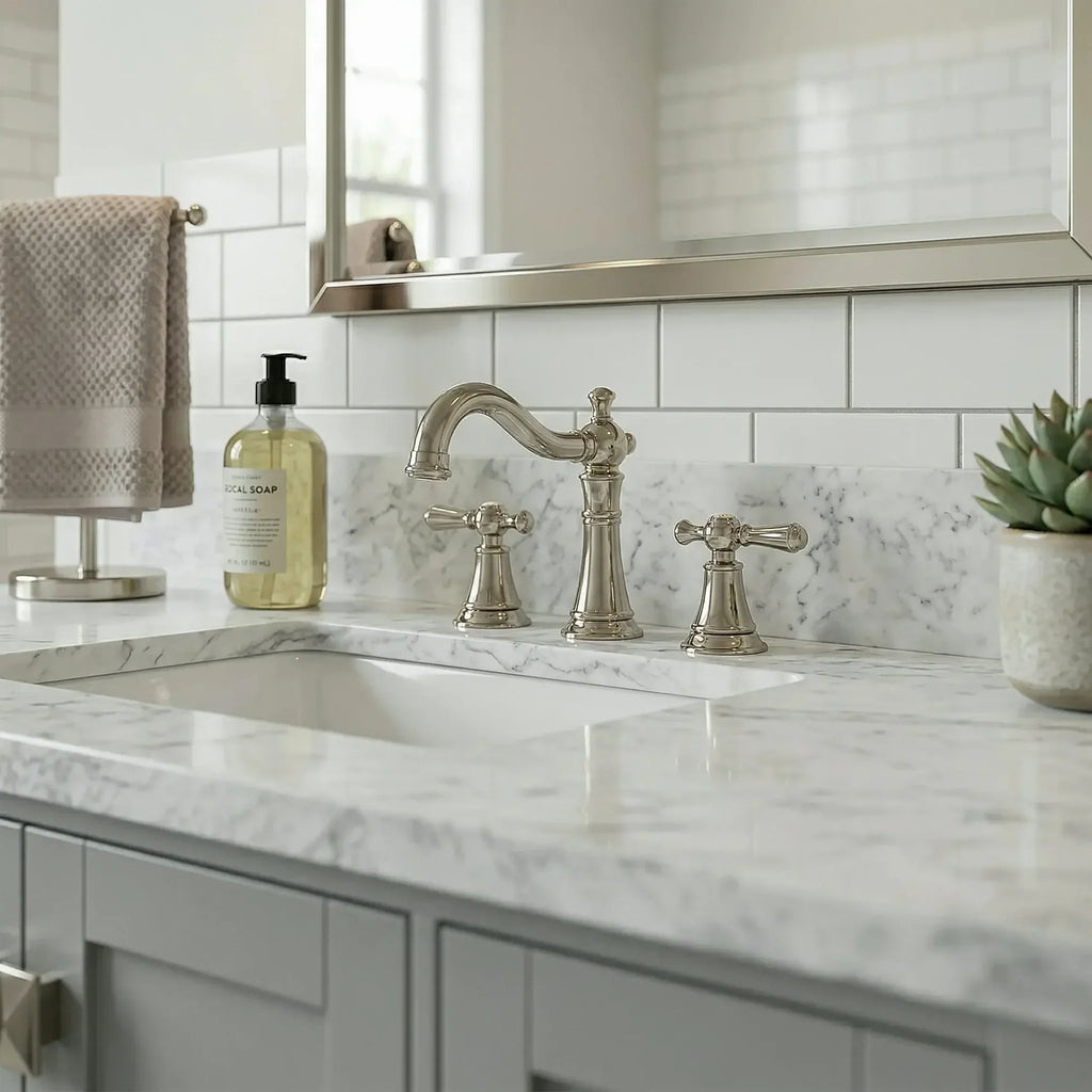 Bathroom Vanities and White Carrara Marble Vanity Top with Rectangular Undermount Bowls