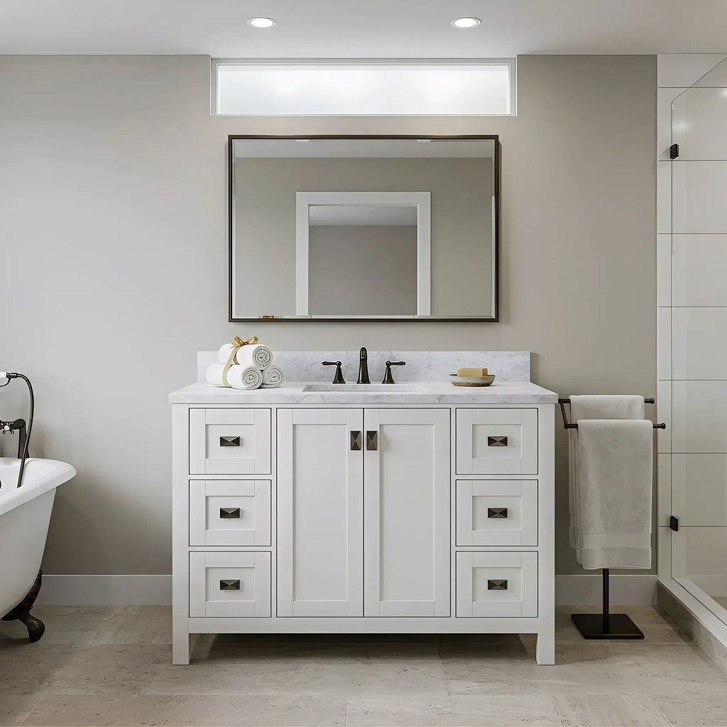 Bathroom Vanities and White Carrara Marble Vanity Top with Rectangular Undermount Bowls