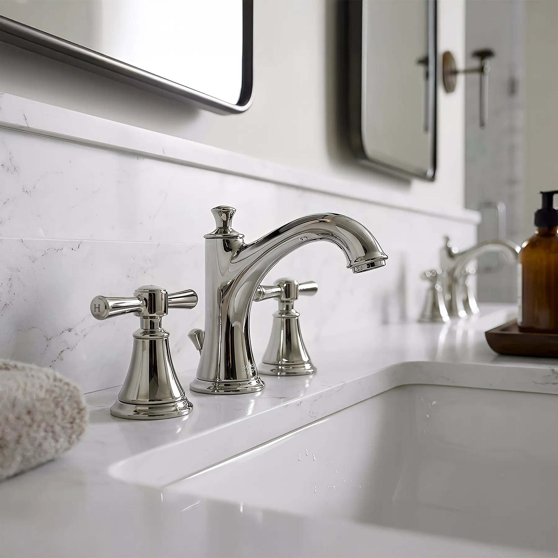 Bathroom Vanities and White Carrara Marble Vanity Top with Rectangular Undermount Bowls