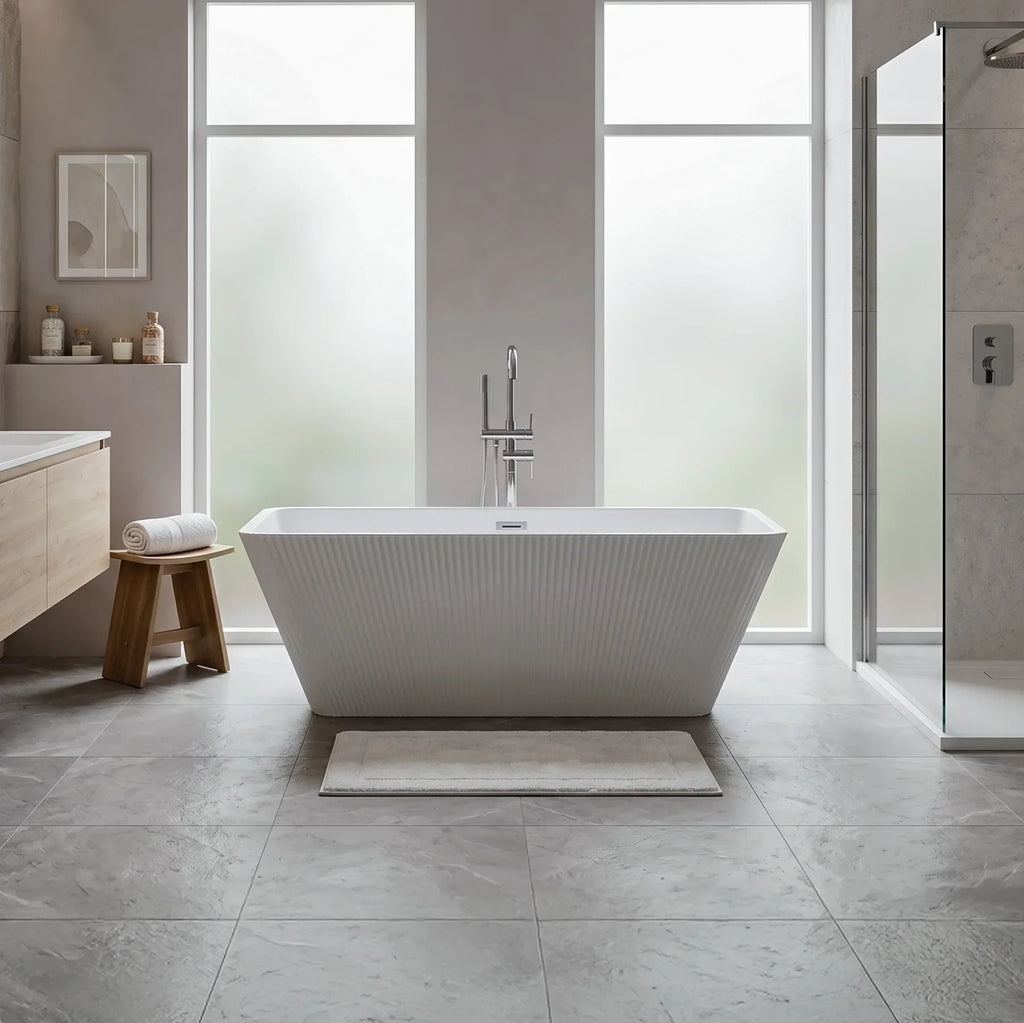 White Fluted Freestanding Acrylic Bathtub