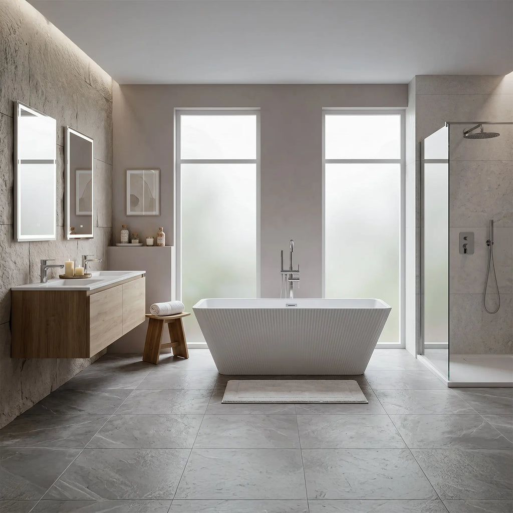 White Fluted Freestanding Acrylic Bathtub