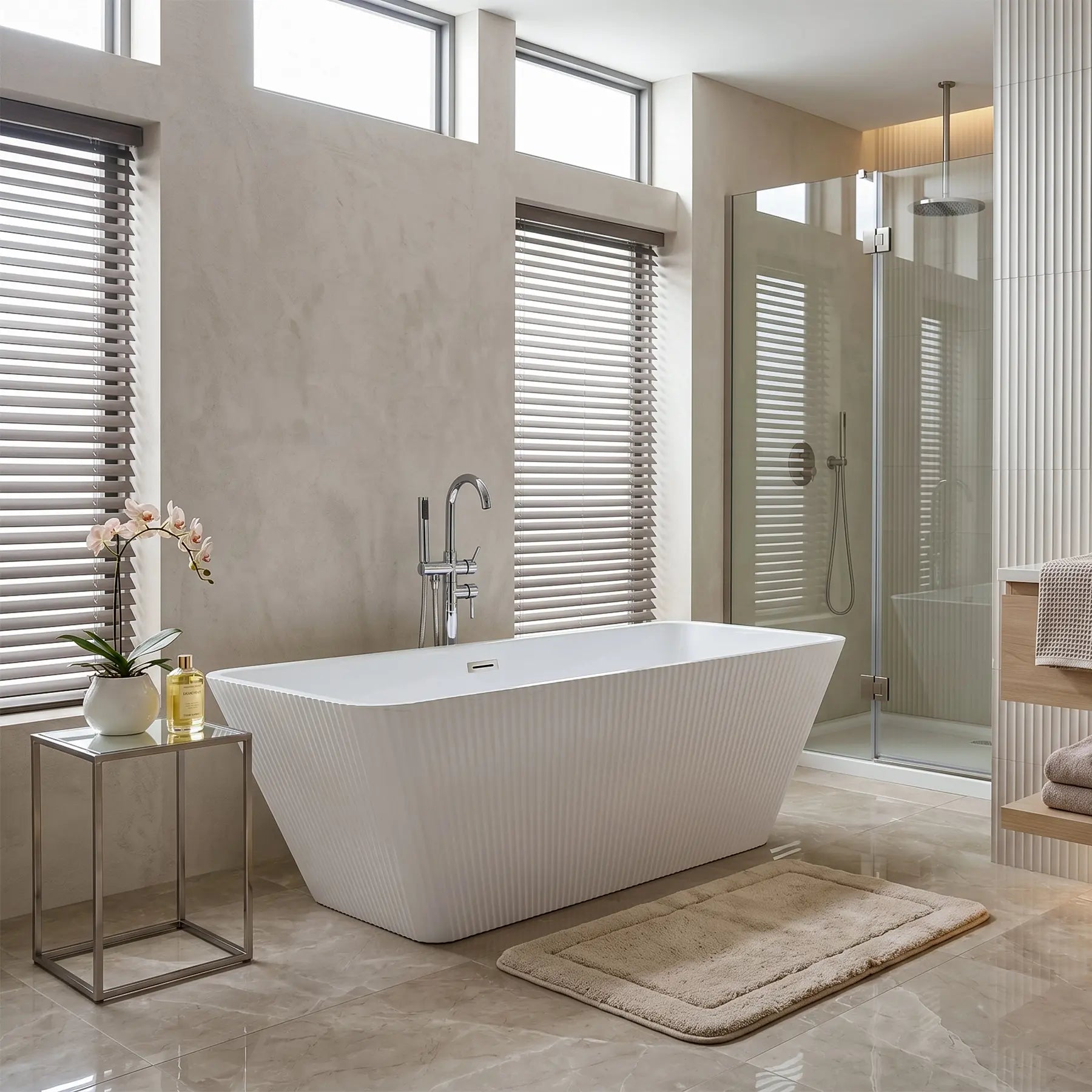 White Fluted Freestanding Acrylic Bathtub