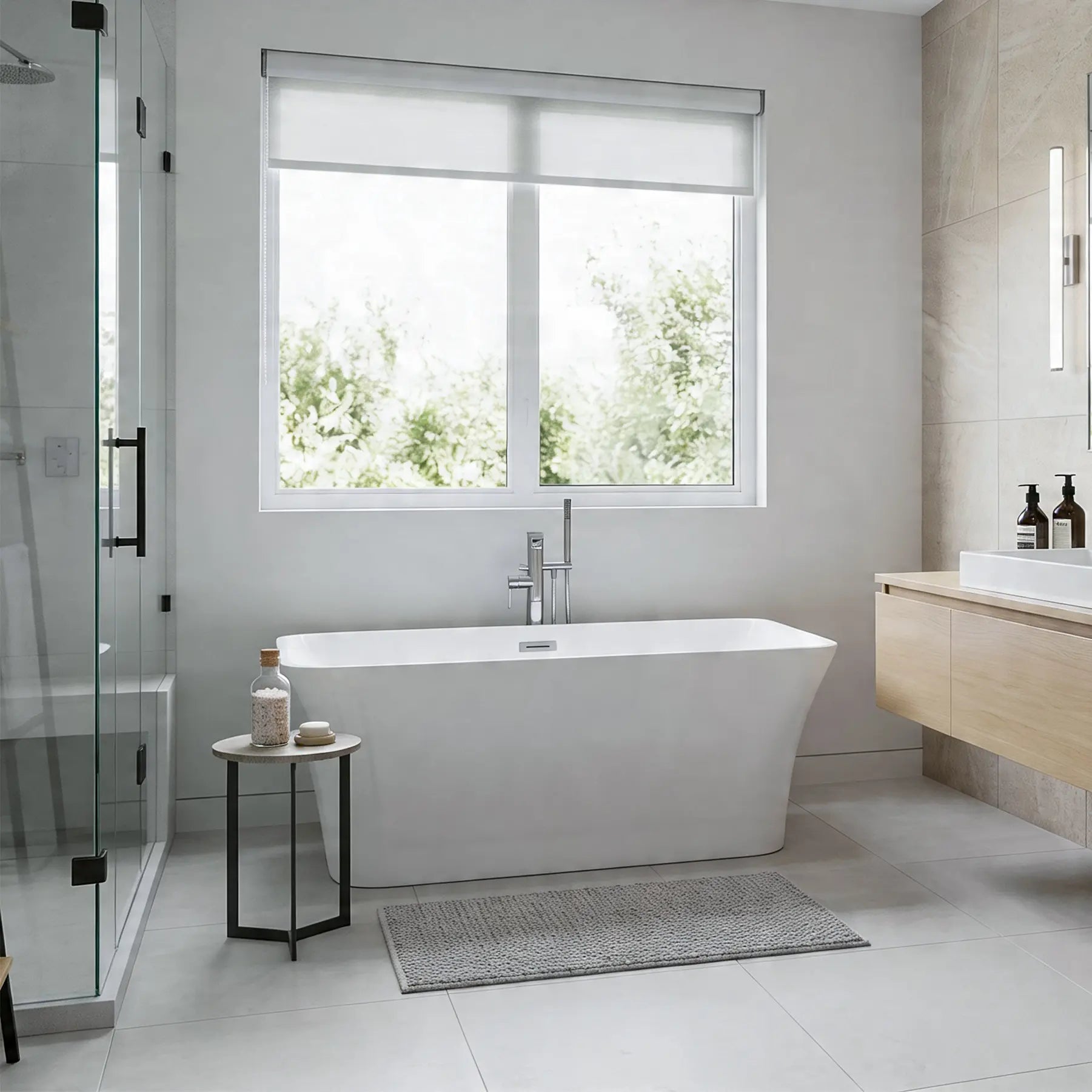 Acrylic Rectangular Flatbottom Bathtub in Glossy White