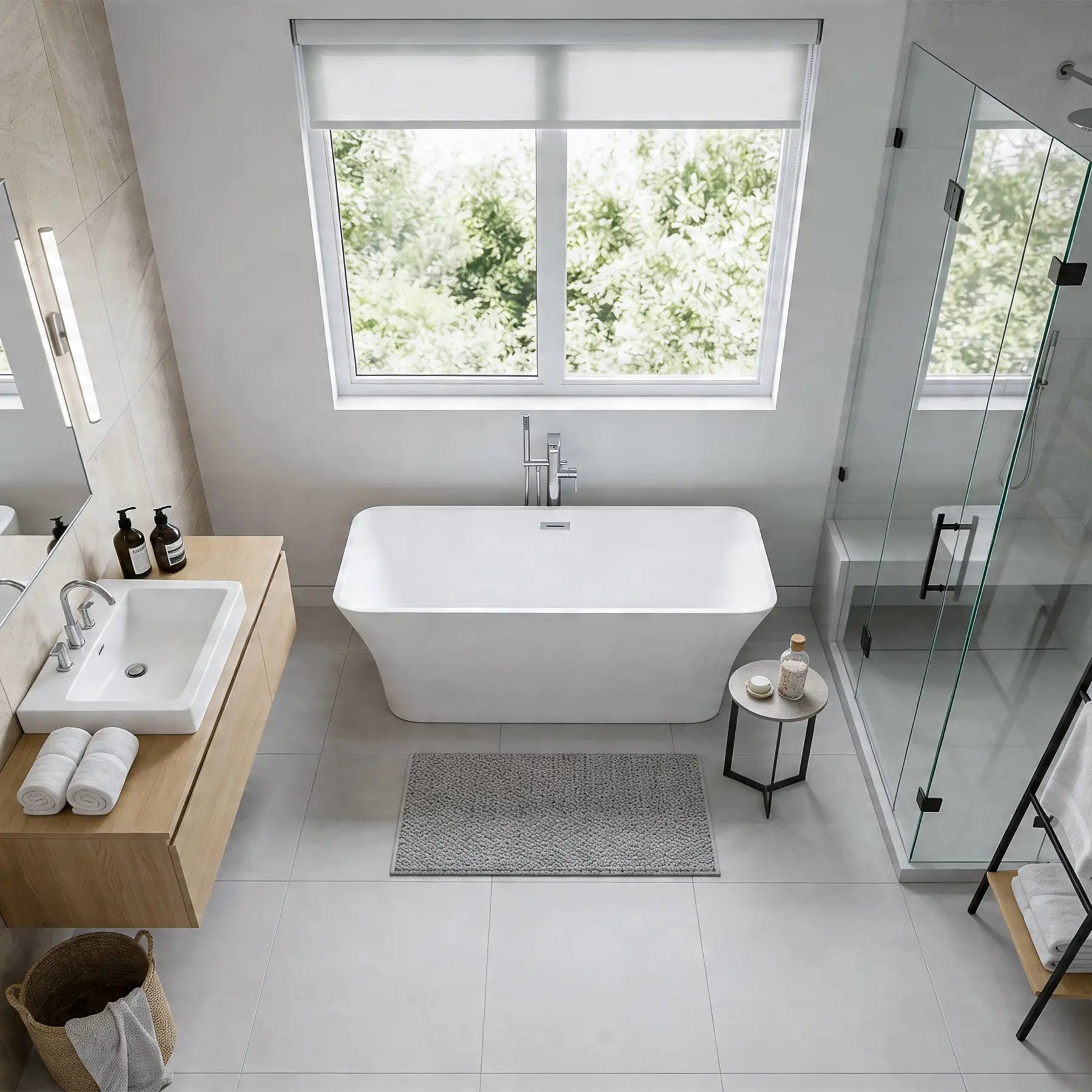 Acrylic Rectangular Flatbottom Bathtub in Glossy White