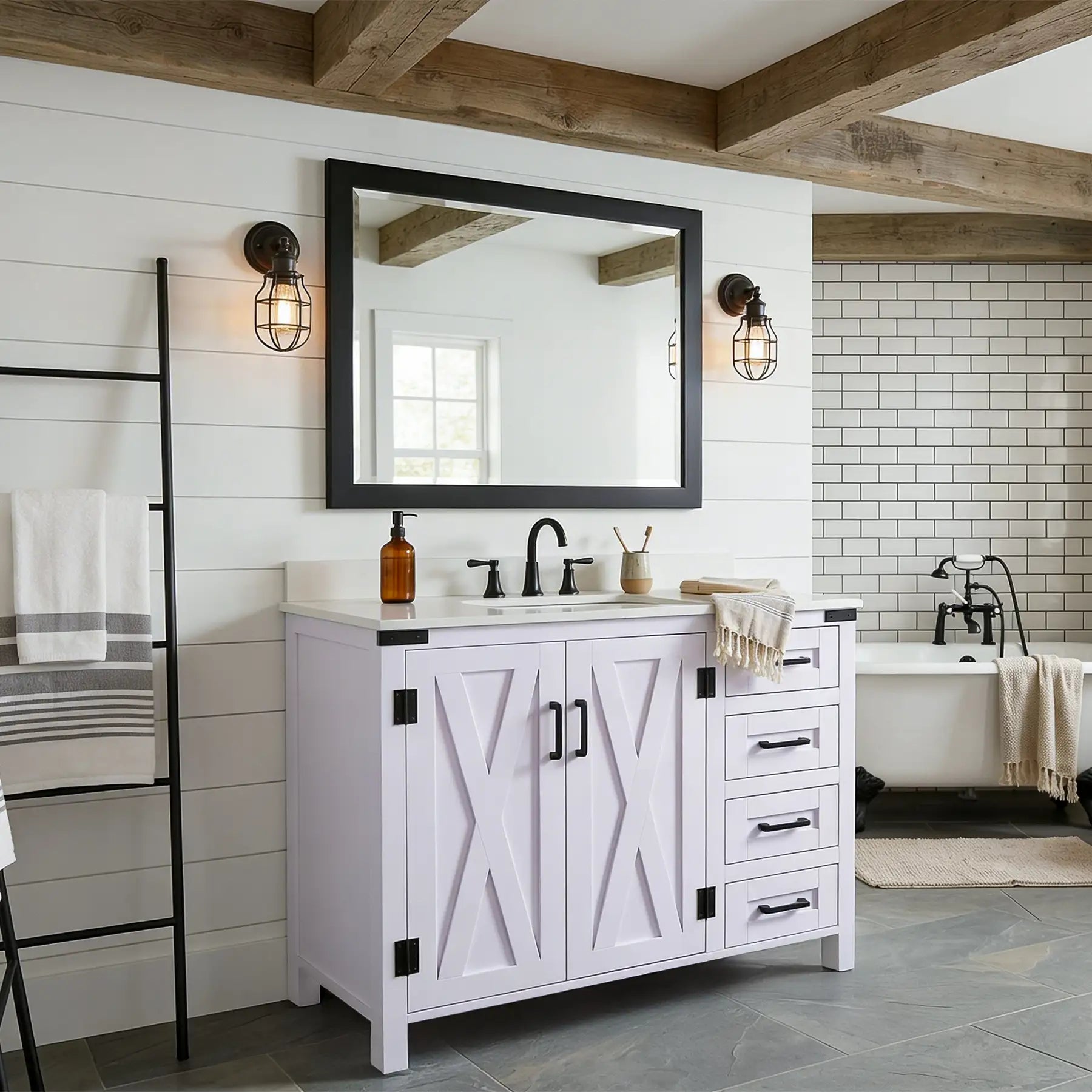 White Lilac Vanity with Cultured Marble Vanity Top and Mirror