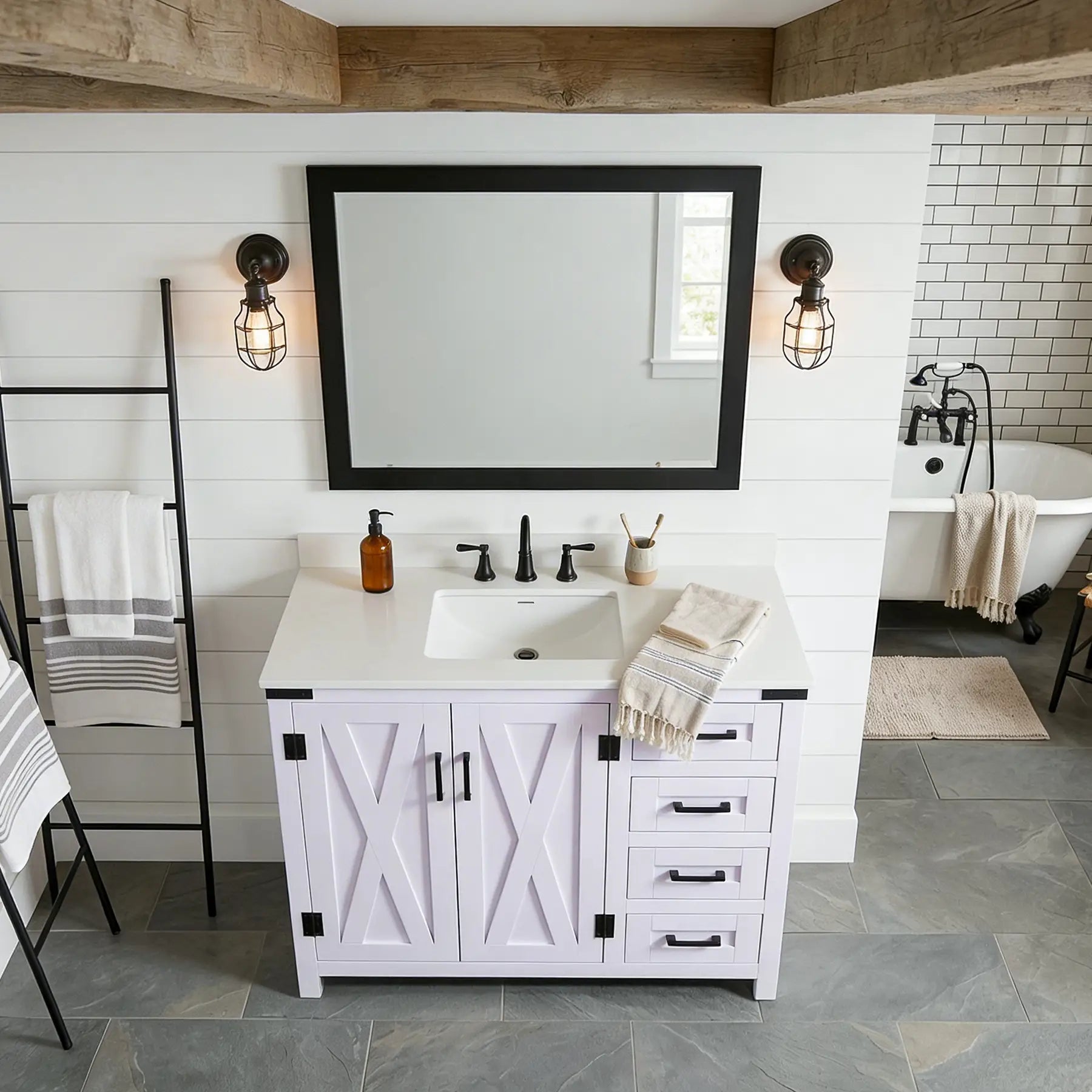 White Lilac Vanity with Cultured Marble Vanity Top and Mirror