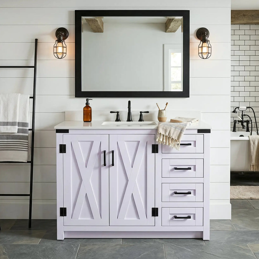 White Lilac Vanity with Cultured Marble Vanity Top and Mirror