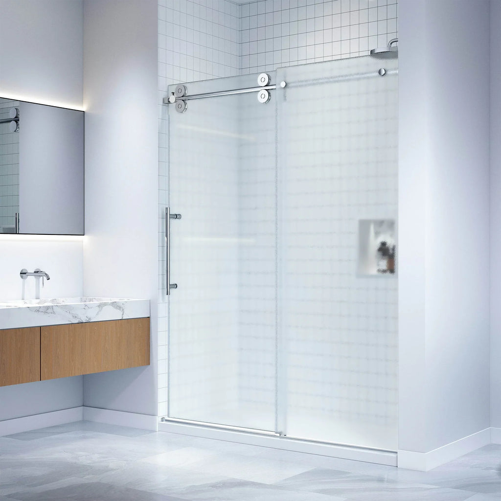 Apollo Frameless Double Roller Shower Door with Frosted Glass
