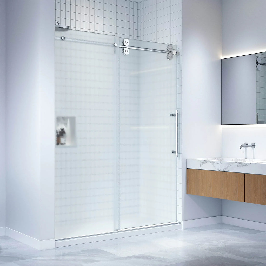 Apollo Frameless Double Roller Shower Door with Frosted Glass