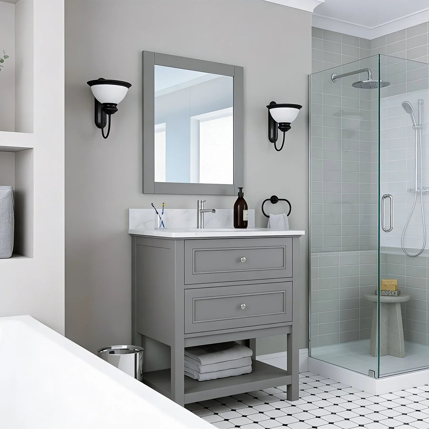 Vanity In Gray With Ceramic Vanity Top