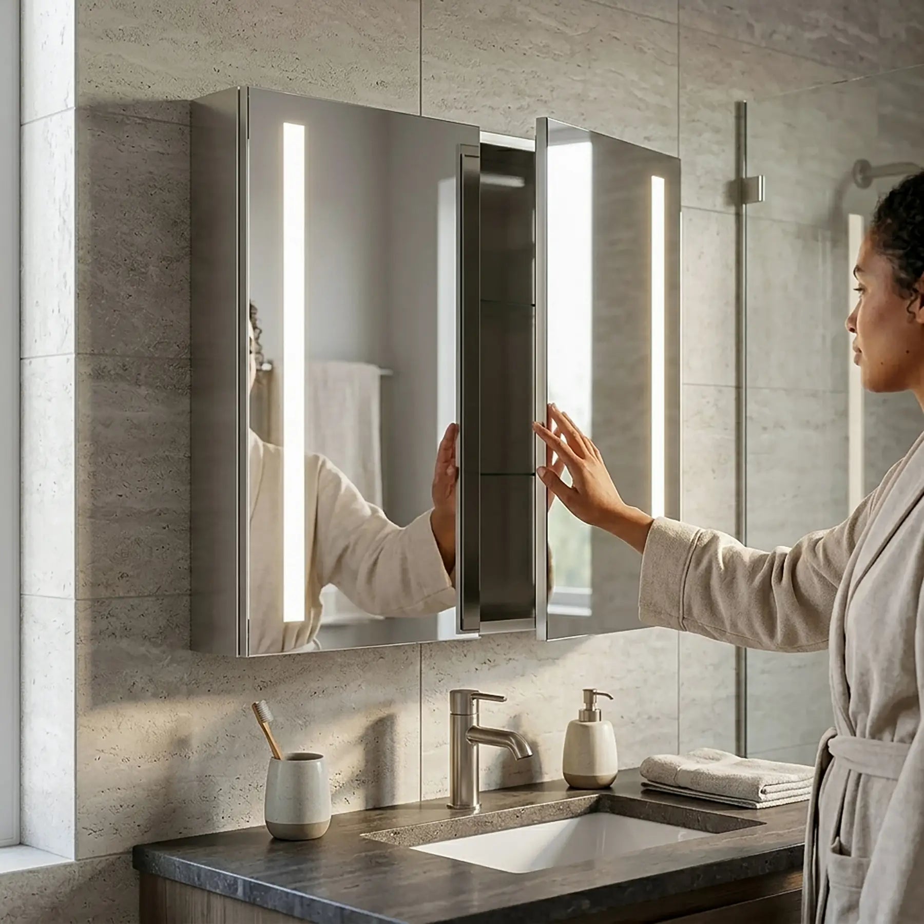 Medicine Cabinet with Mirrored Doors