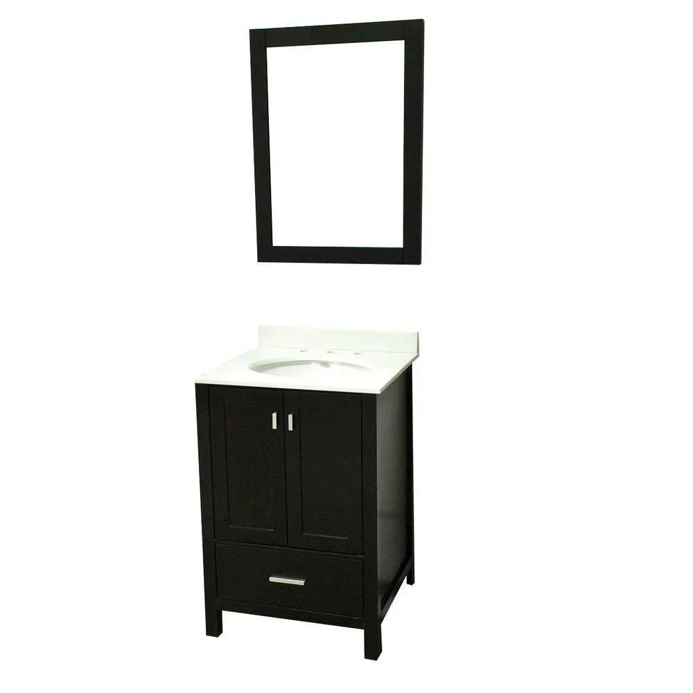 Black Vanity with Marble Vanity Top and Mirror